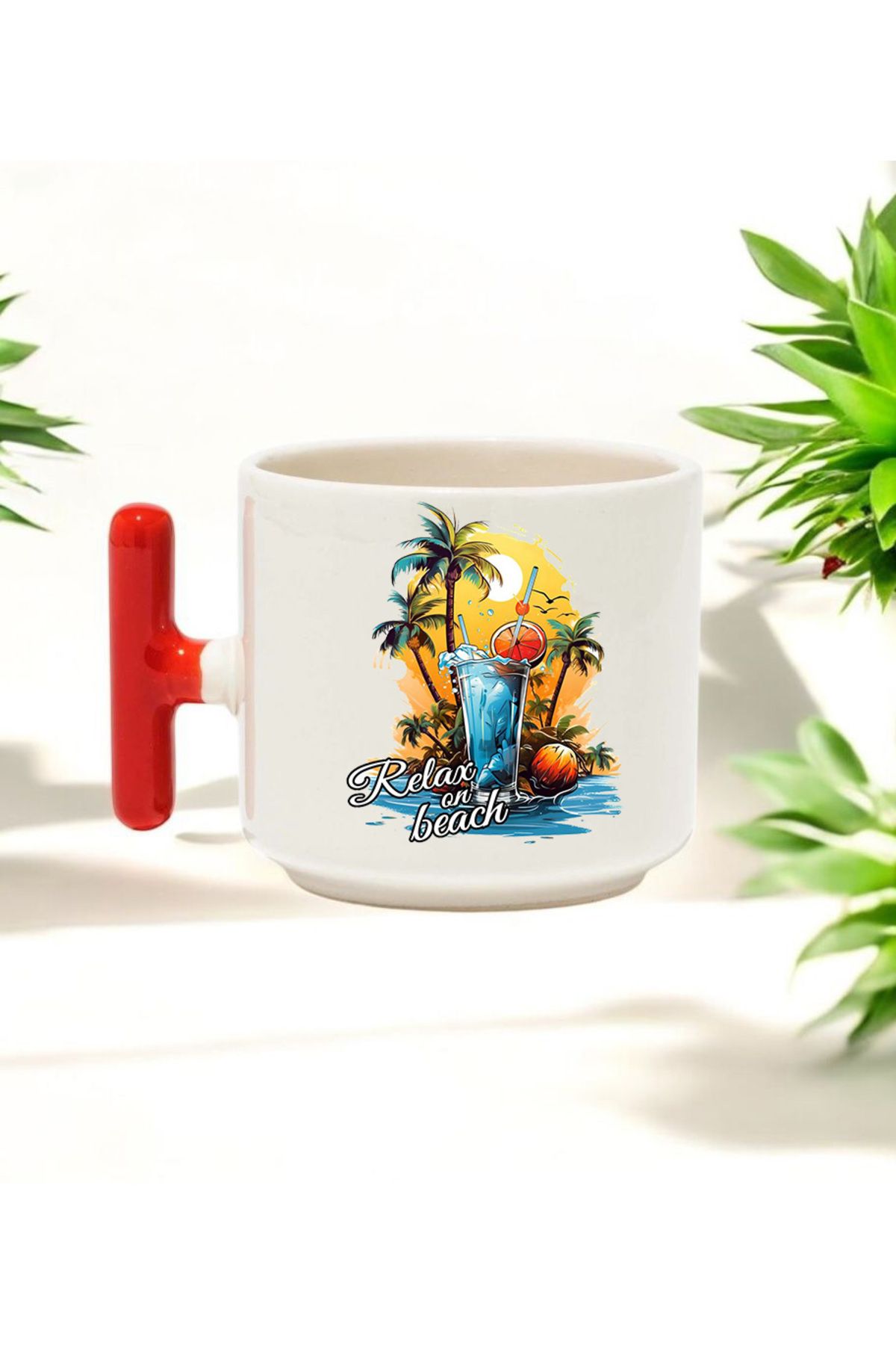 BB TRADE Relax On Beach T Kulplu Seramik Baskılı Kupa Bardak 250 ML