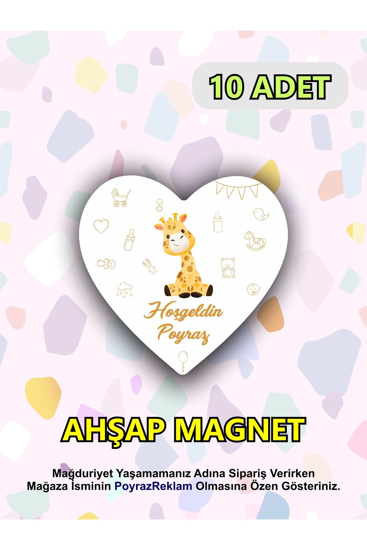 PoyrazReklamTasarım (10 ADET) Yenidoğan Ahşap Magnet - Baby Shower - Hastane Hediyelik - Mevlid Hediyelik Magnet