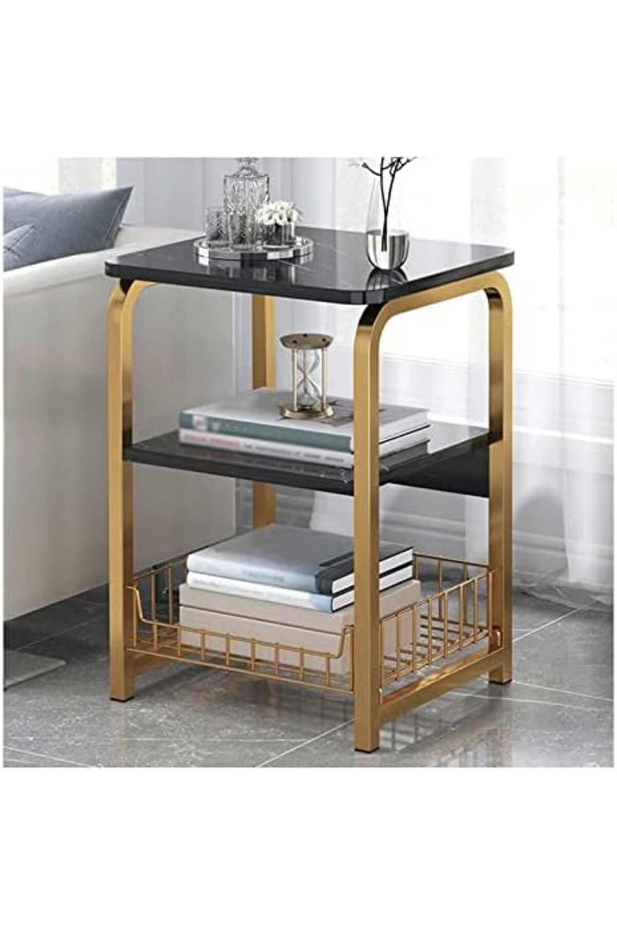 Generic-Side Table, 2/3/4 Tier Industrial Style Bedside Table with Storage Rack, High Side Table for Small S 7