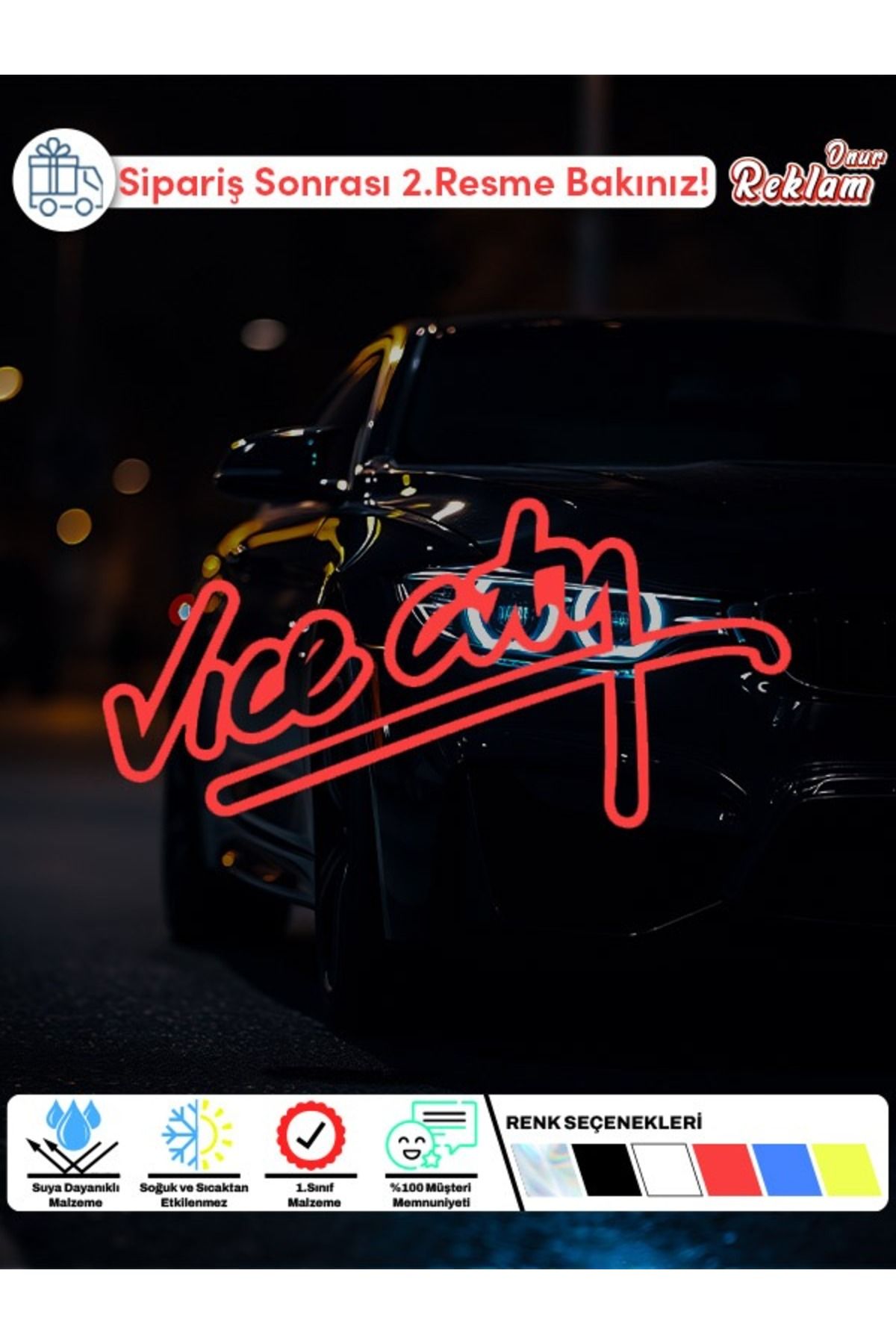 Onur Reklam Vice City Yazılı Holografik Sticker – Neon Stil Araba ve Laptop Çıkartması