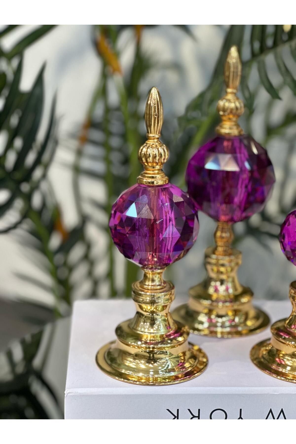 Pario Home 3'lü Dekorlu Kristal Alem Biblo Mor