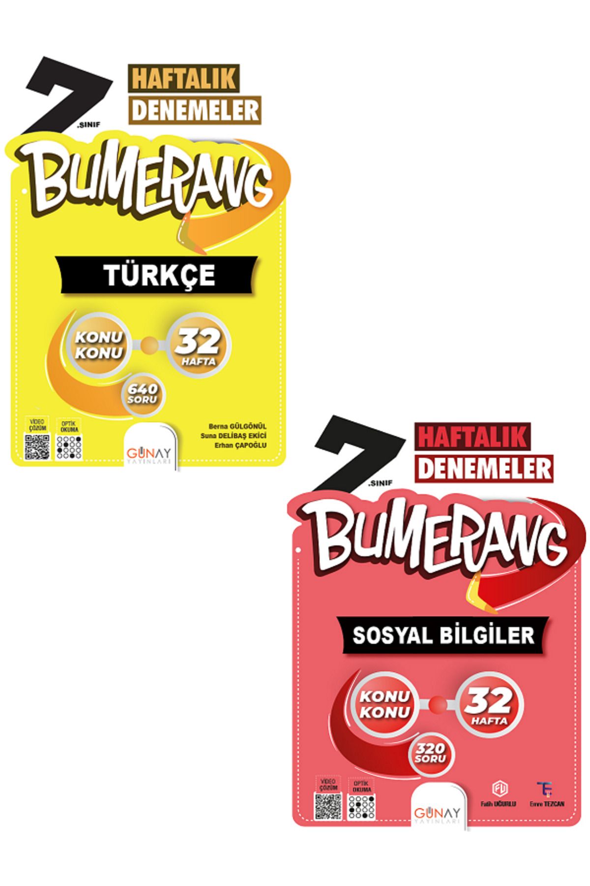 Evrensel İletişim Yayınları 7.Sınıf Günay Bumerang Türkçe + Sosyal Bilgiler 32 Haftalık Denemeler / Konu Konu / 2 KİTAP SET