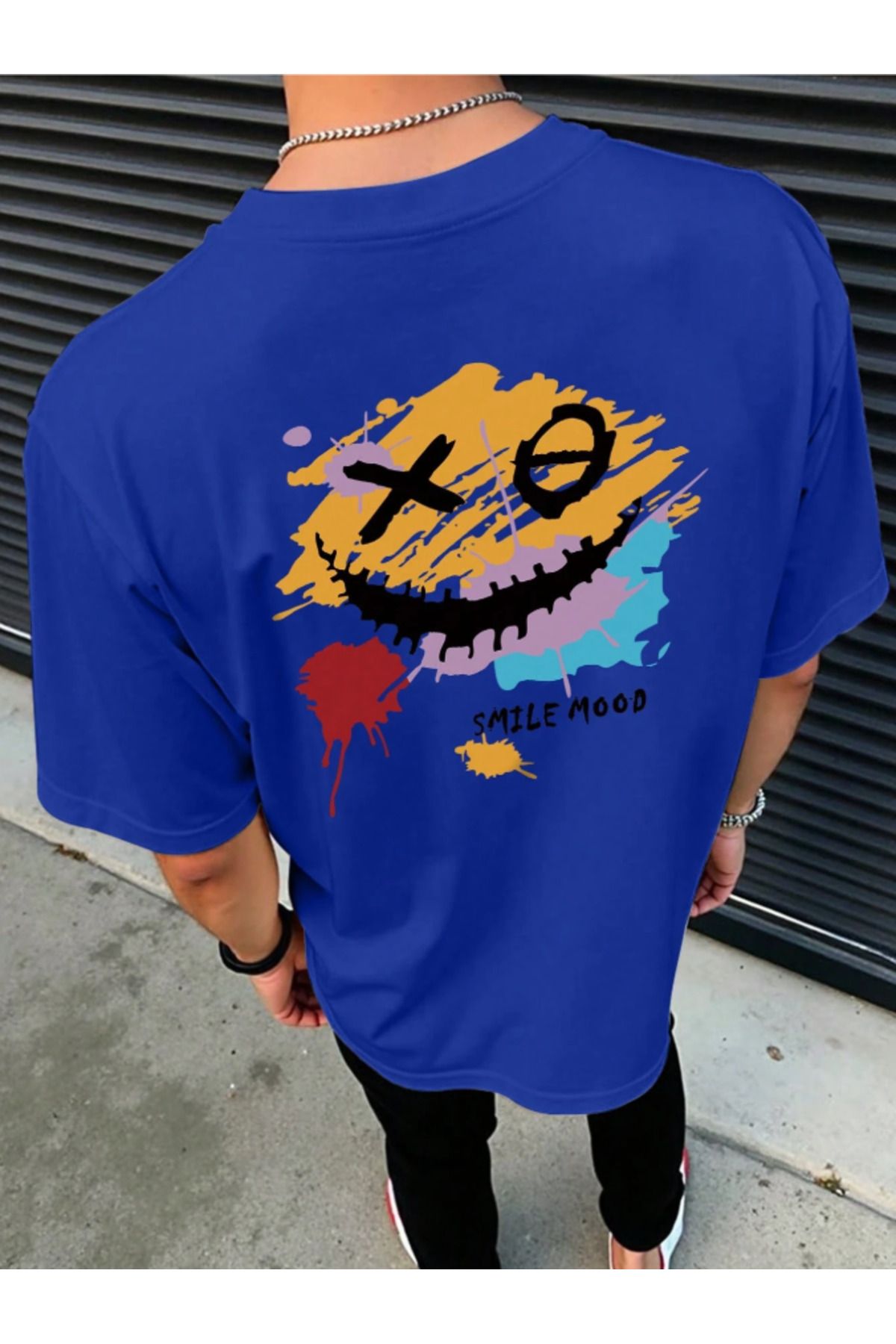 COHERENT Unisex Erkek/Kadın SMİLE Özel Baskılı Oversize Pamuklu T-Shirt