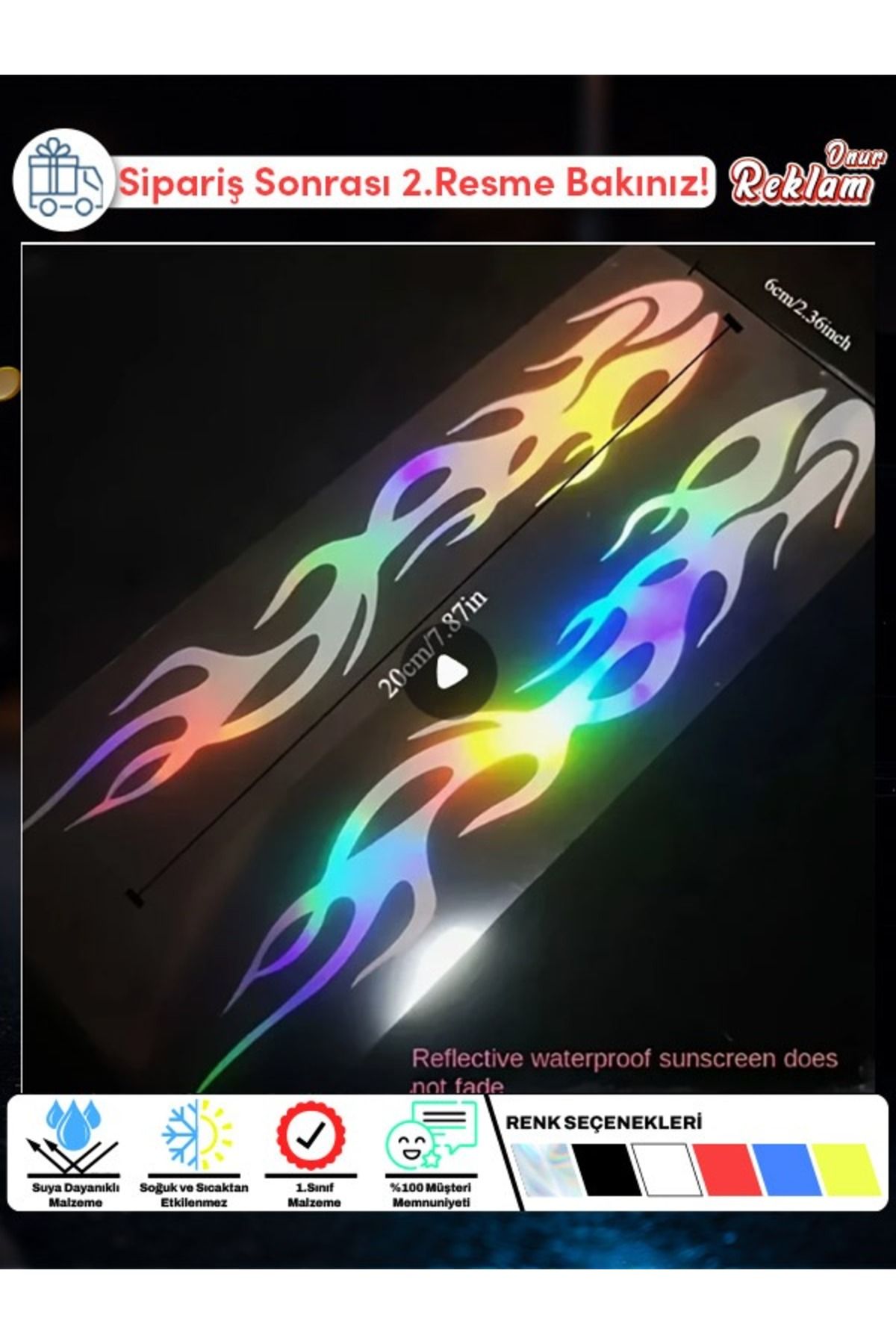 Onur Reklam Alev Desenli Araba Sticker Seti – 2'li | Suya Dayanıklı, Sportif Modifiye Çıkartma