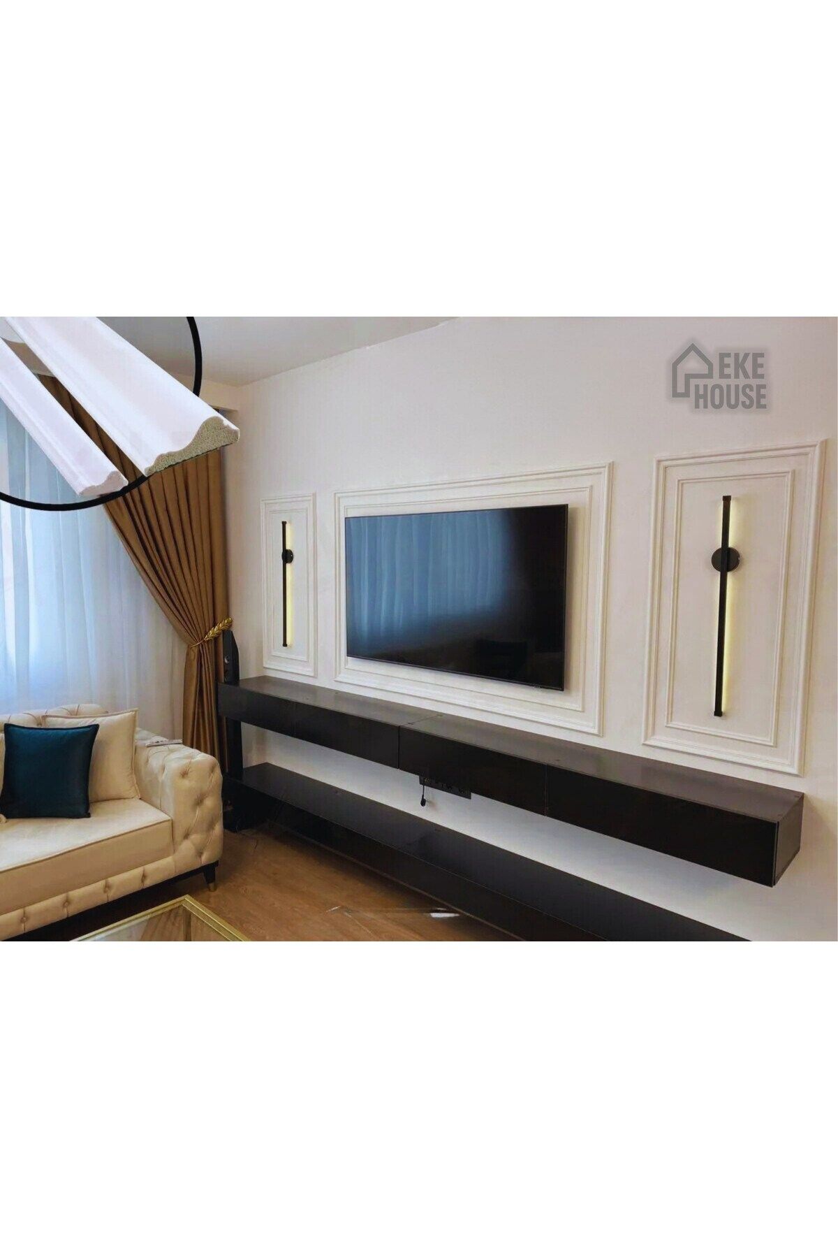EKE HOUSE Tv Ünitesi Özel Tasarım Montaja Hazır Poliüretan Boyanabilir Çıta Eğimli Model 6 Çerçeveli Set