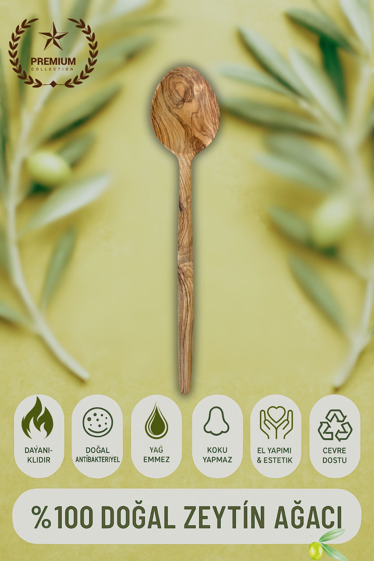 Ülgenev 1 Adet %100 Doğal Zeytin Ağacı Kaşık – 32 cm El Yapımı, Pilav ve Sos İçin Uygun, Çizme Yapmaz