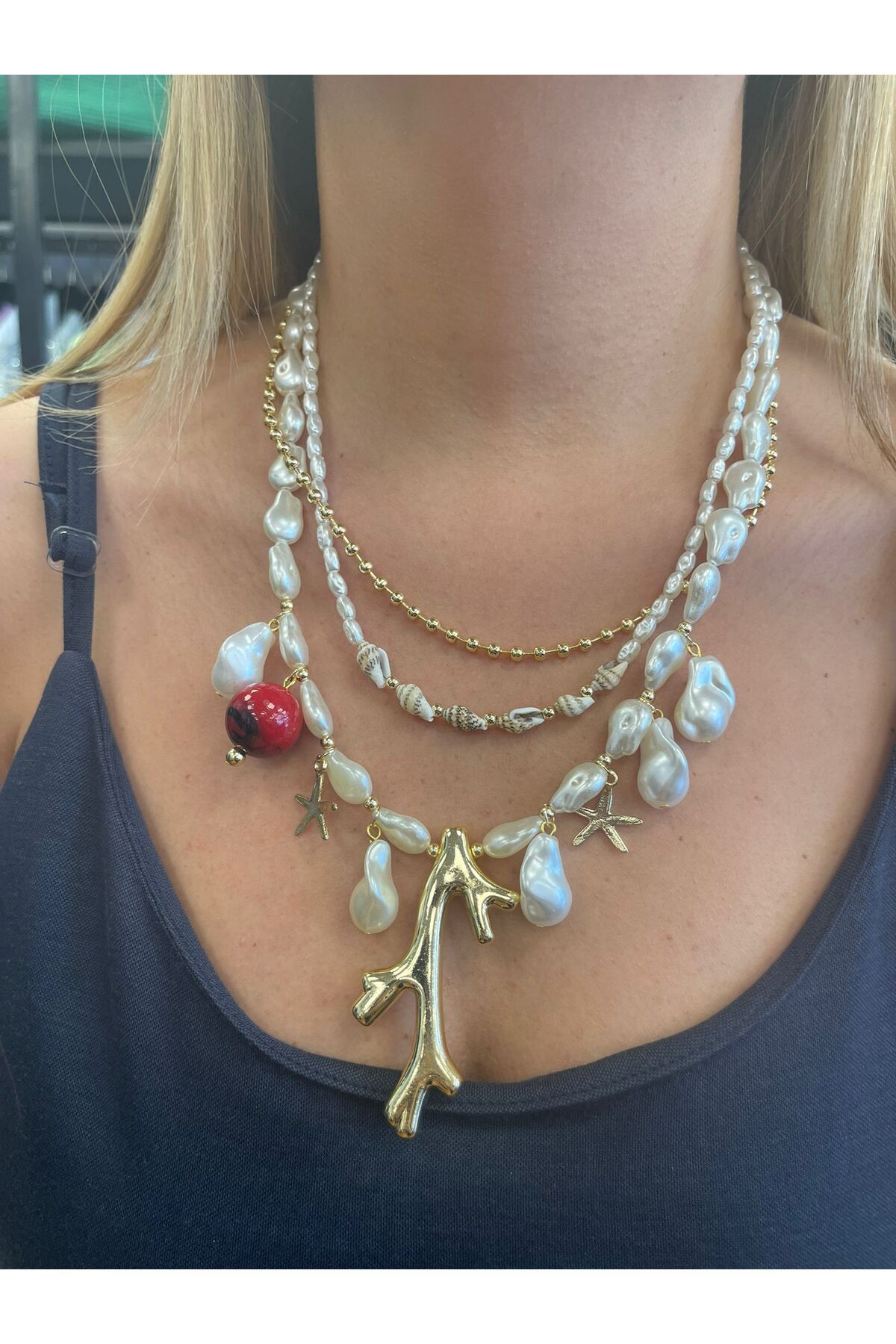 DOLCE QUEEN Kadın Deniz Yıldızlı İnci Taşlı Elegant Kolye
