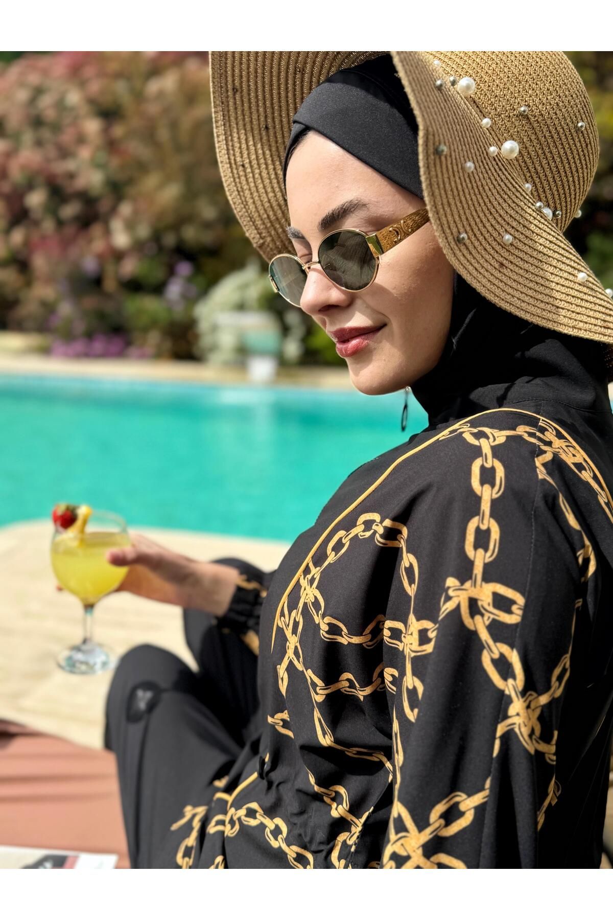 Moodbasic MOODBASİC SWİMWEAR GOLD ZİNCİRLİ TESETTÜR MAYO