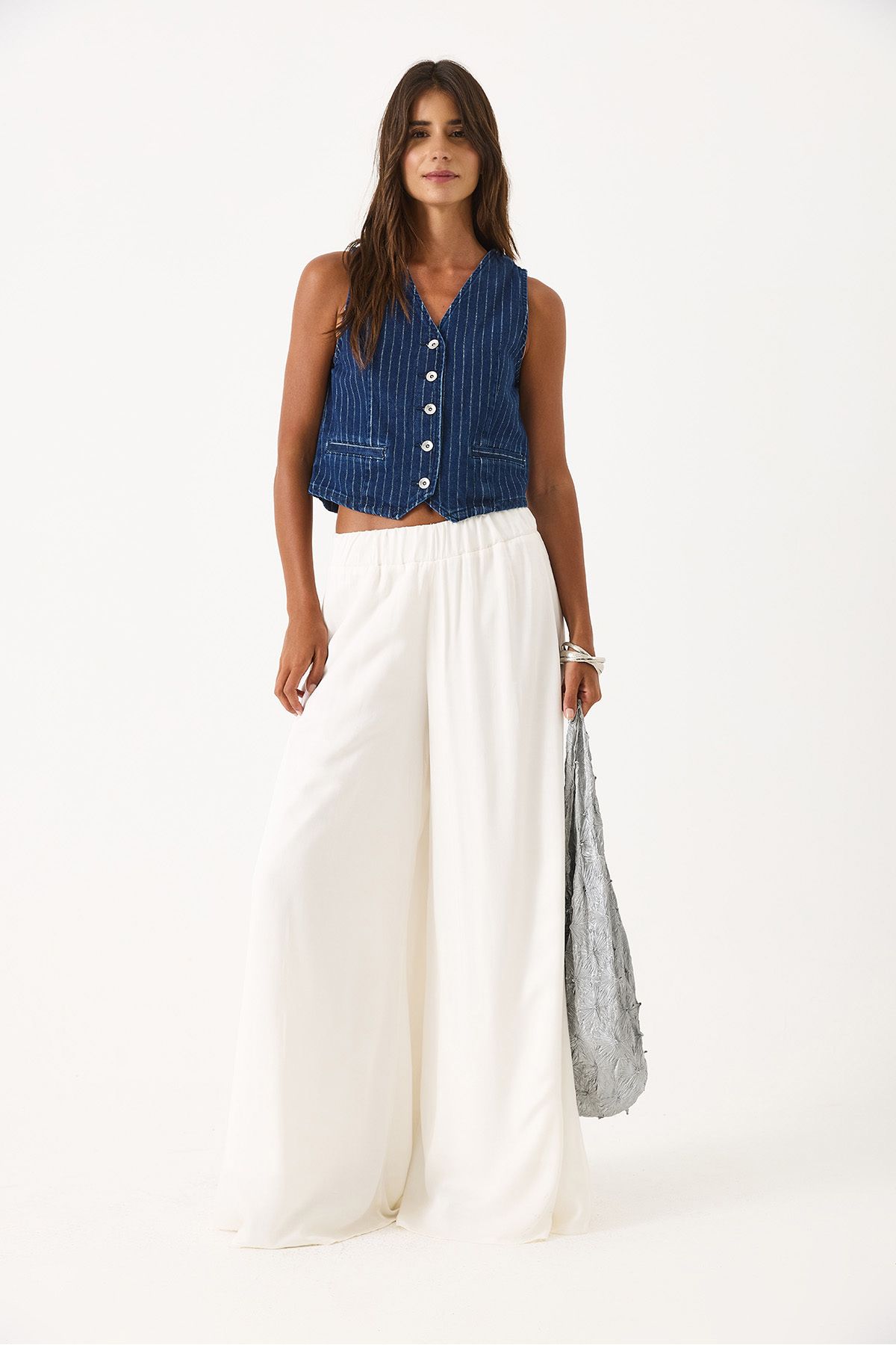 VENA-Striped Dark Blue Jean Vest - Dark Blue 3
