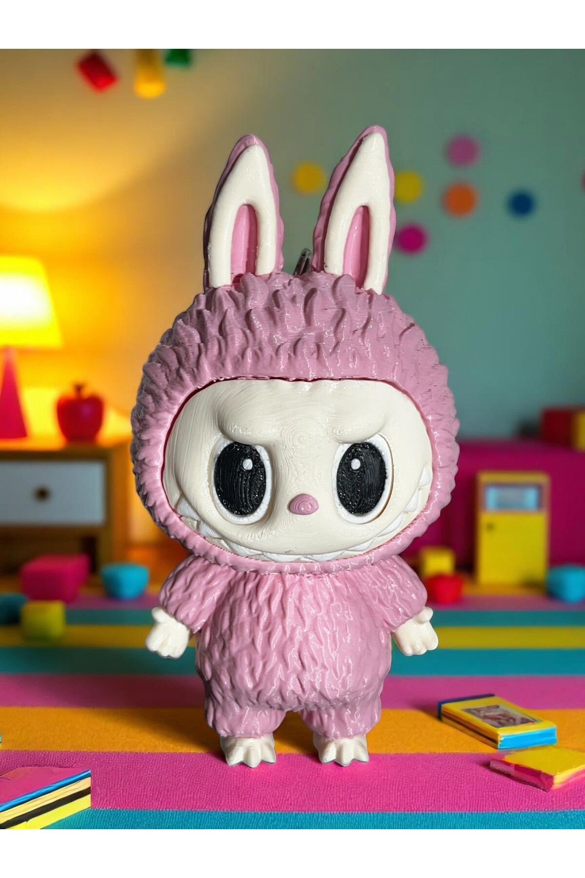NATURE DESİGN 3D Labubu Karakter Figürü Pembe, 14 Cm Labubu Çanta Charm Çanta Süsü Sevimli Anahtarlık Oyuncak