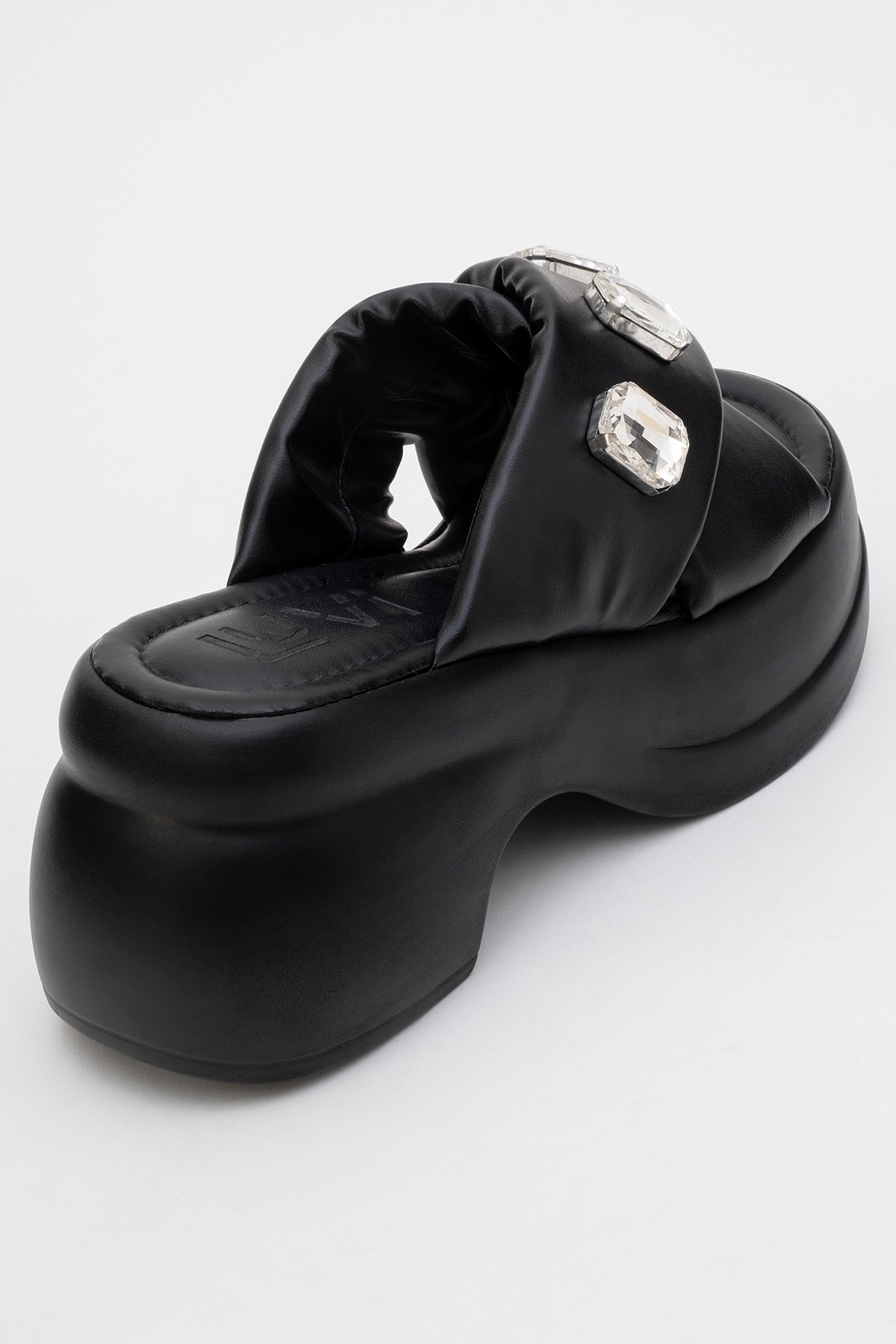 LuviShoes-Giev Black Skin Stone Wedge Sole Women's Slippers 5