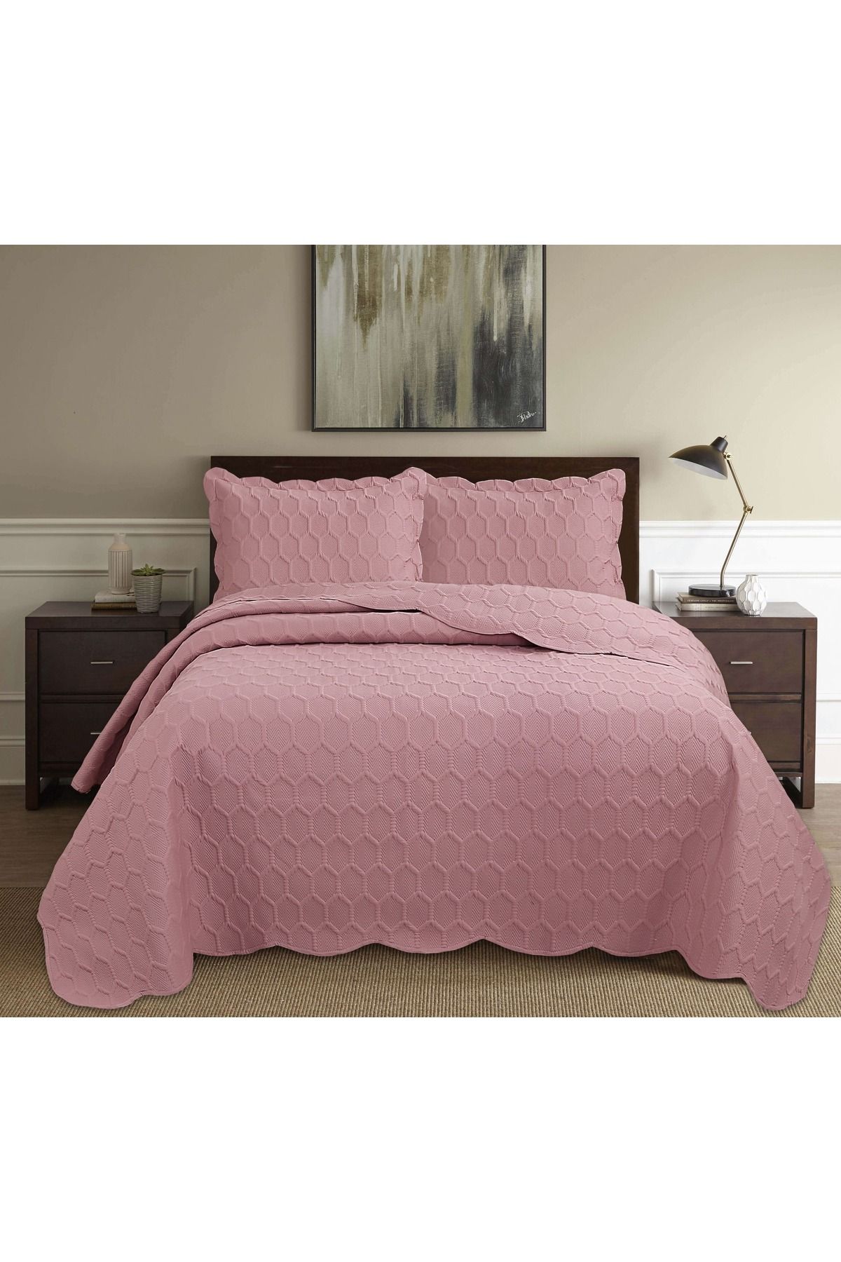 Bella Home Honey Comb 3D Çift Kişilik Yatak Örtüsü Seti (3 Parça) - 260x240 cm