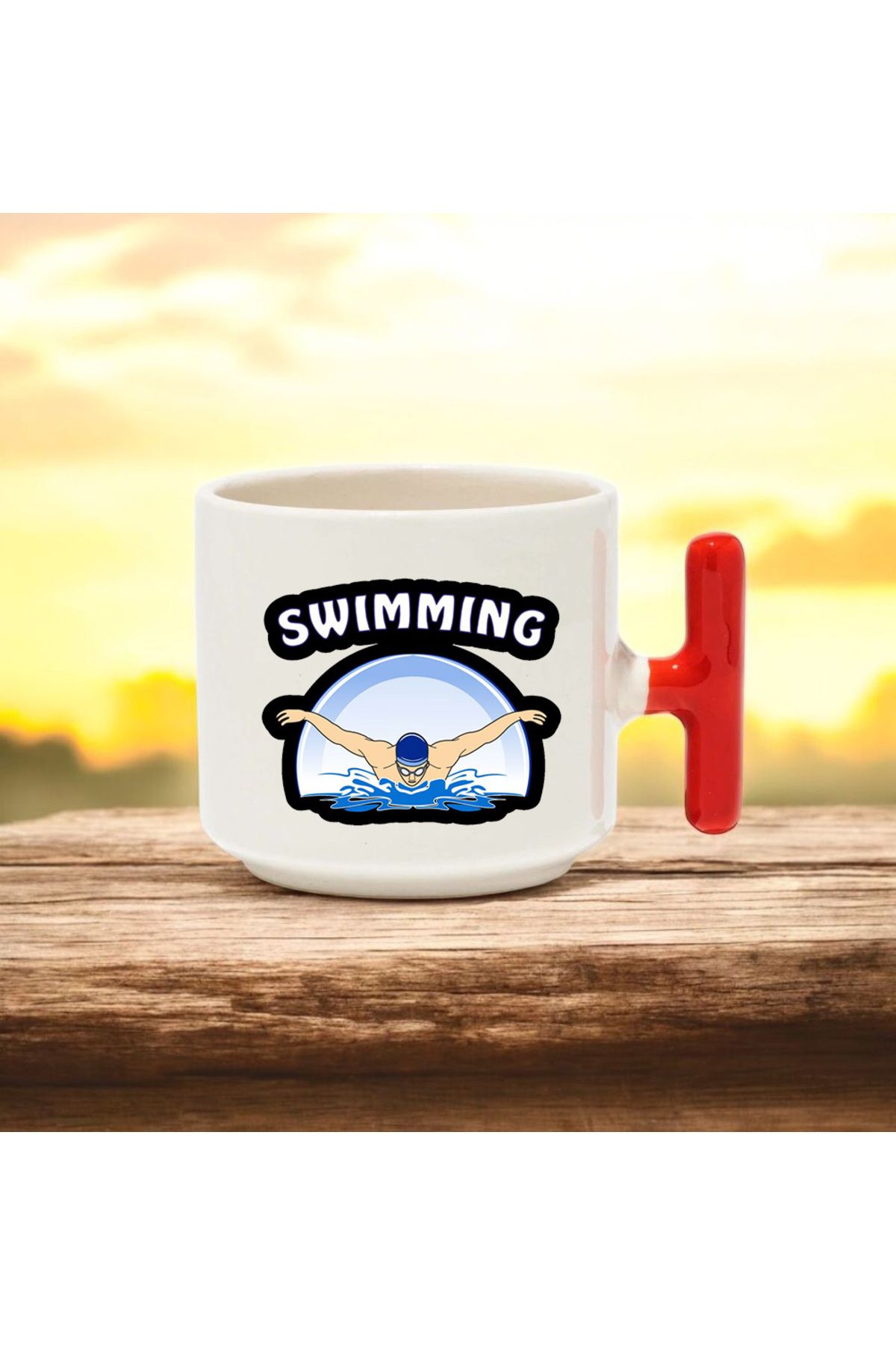 BB TRADE Swimming T Kulplu Seramik Baskılı Kupa Bardak 250 ML