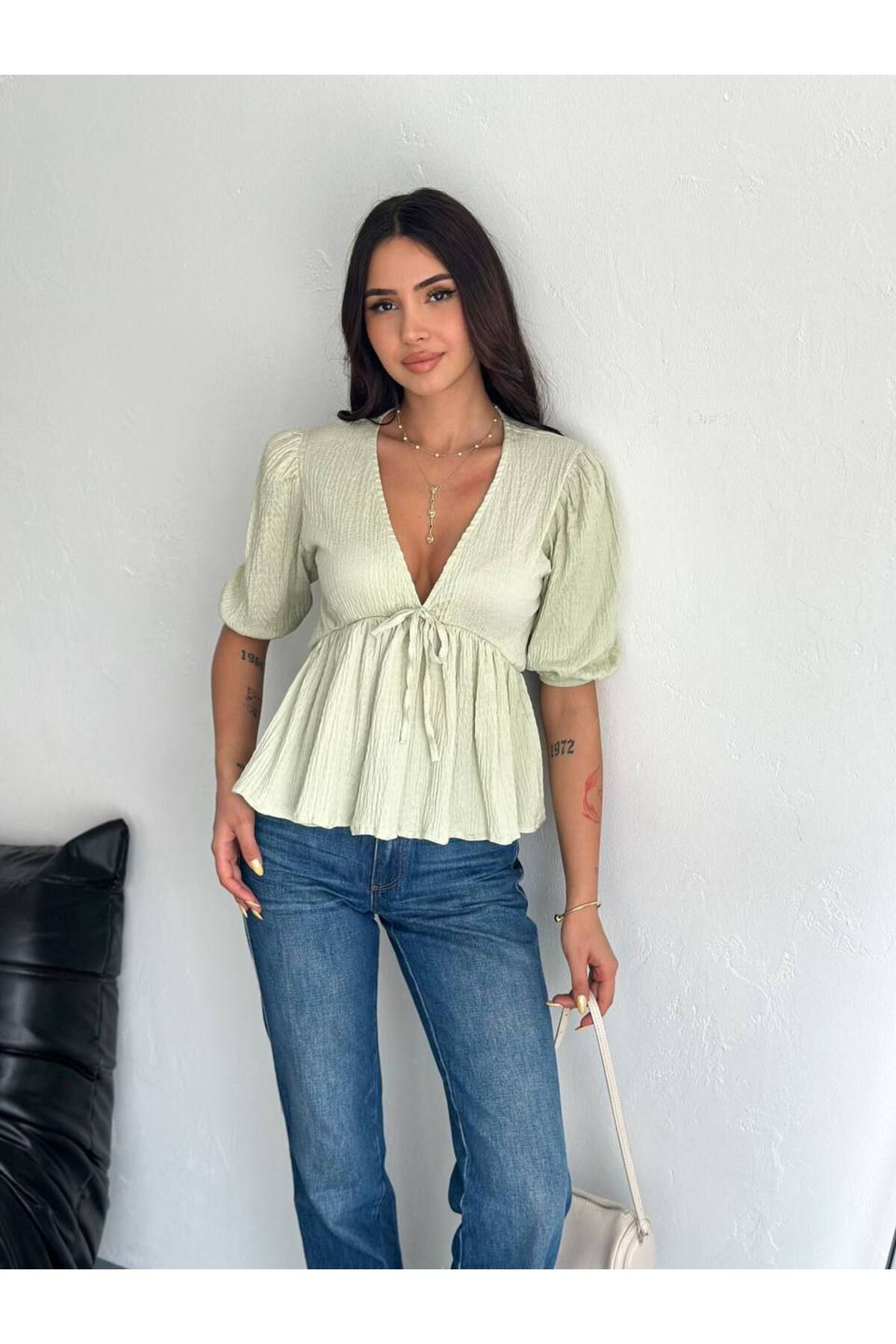Noa Noa V Yaka Kumaş Bağlamalı Bluz