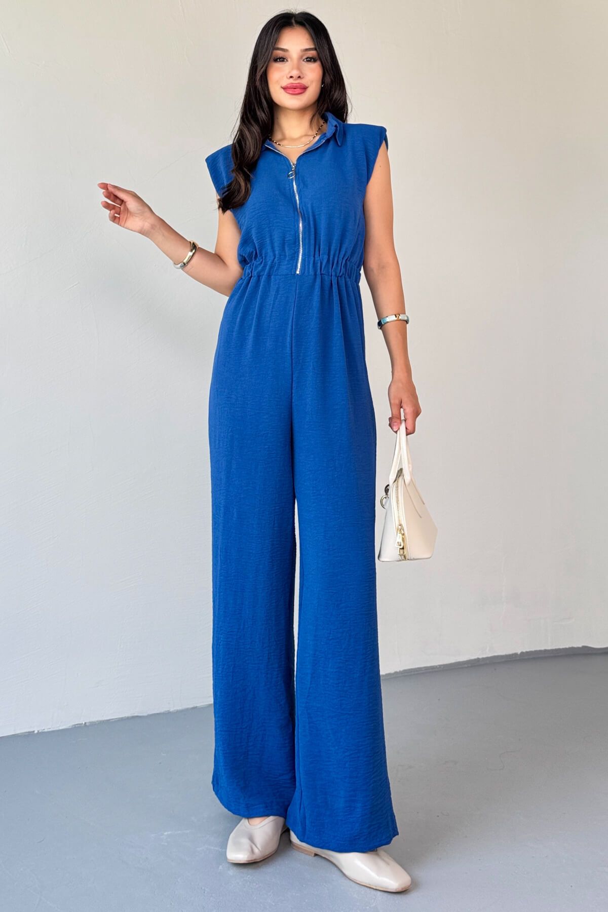 Cappmoda ELB-01815 Lacivert Vatkalı Polo Yaka Fermuarlı Tulum