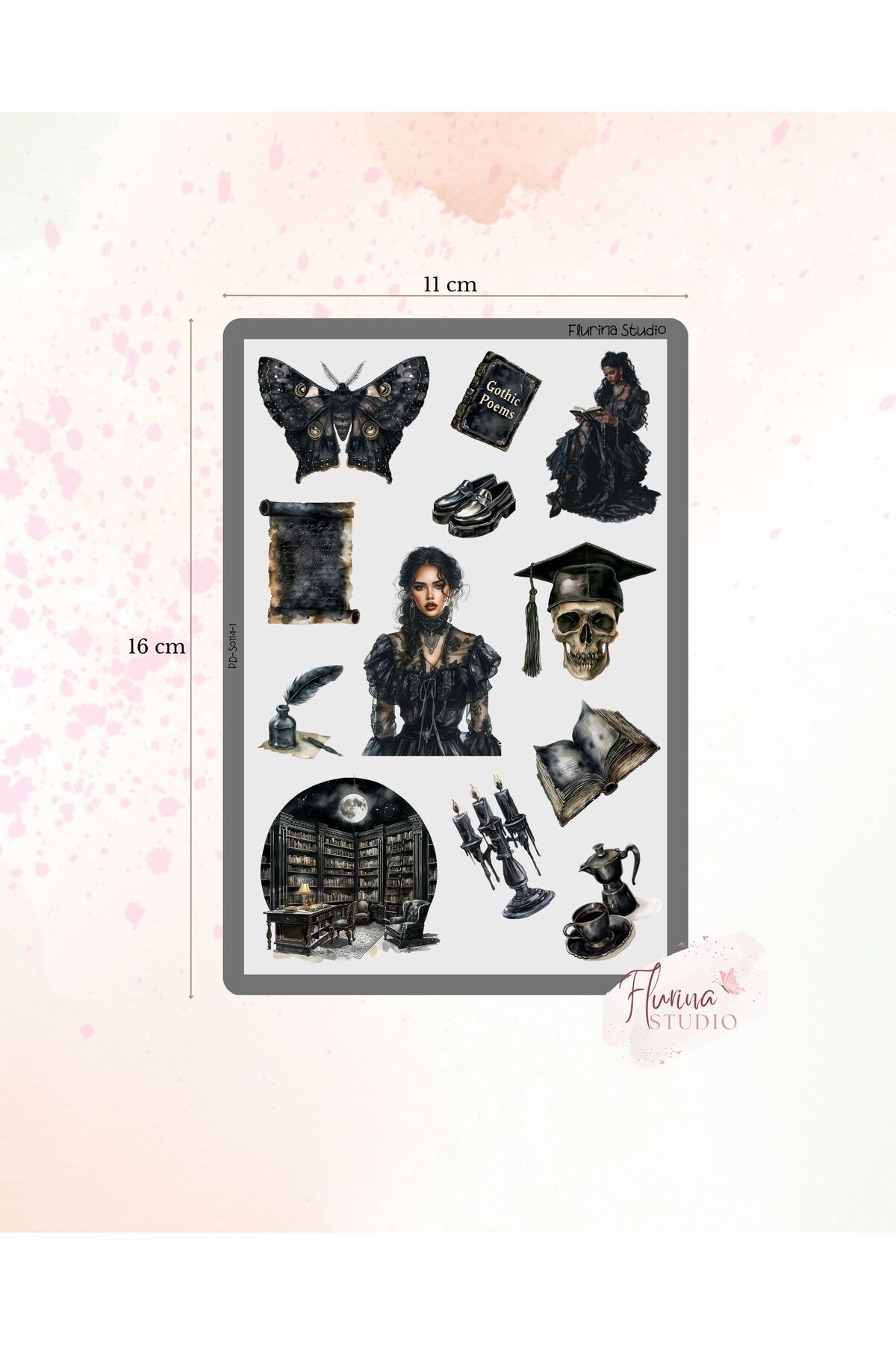 Flurina Studio Gothic Academia 3 Sayfa Şeffaf Sticker Seti