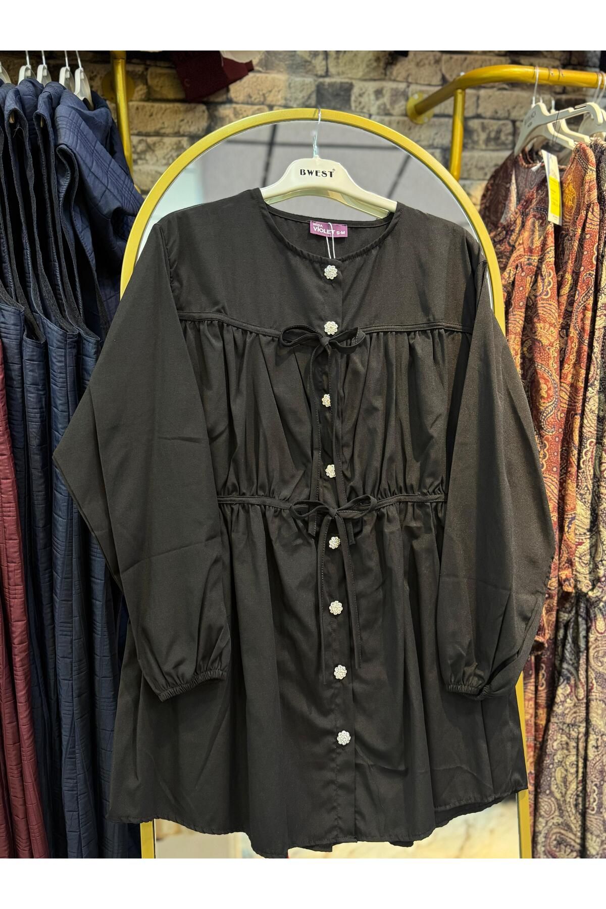 MODA AKGÜN BÜZGÜLÜ FİYONKLU TERİCOTON GÖMLEK
