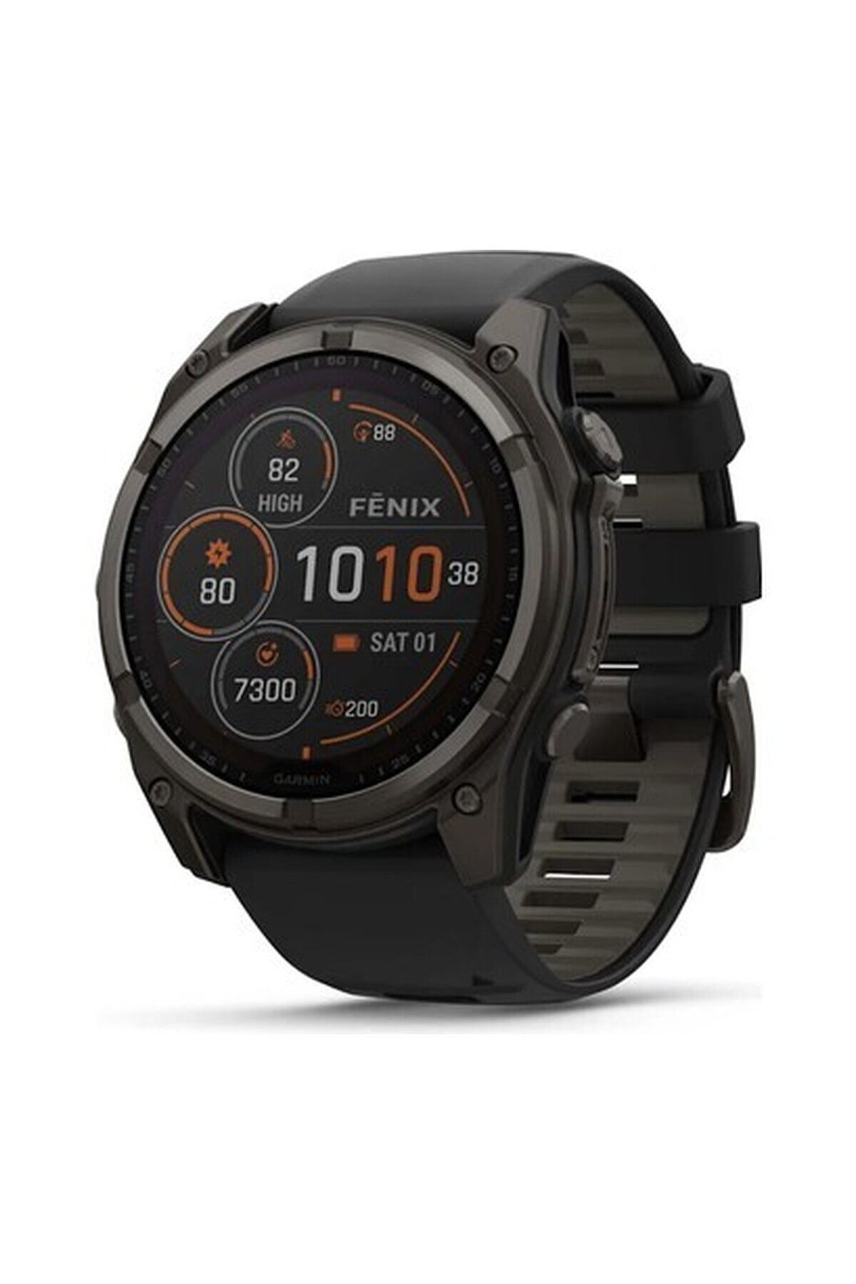 Garmin Fenix 8 – 51 mm Solar Sapphire Karbon Gri Dlc Titanyum ve Siyah/çakıl Grisi Silikon Kayış