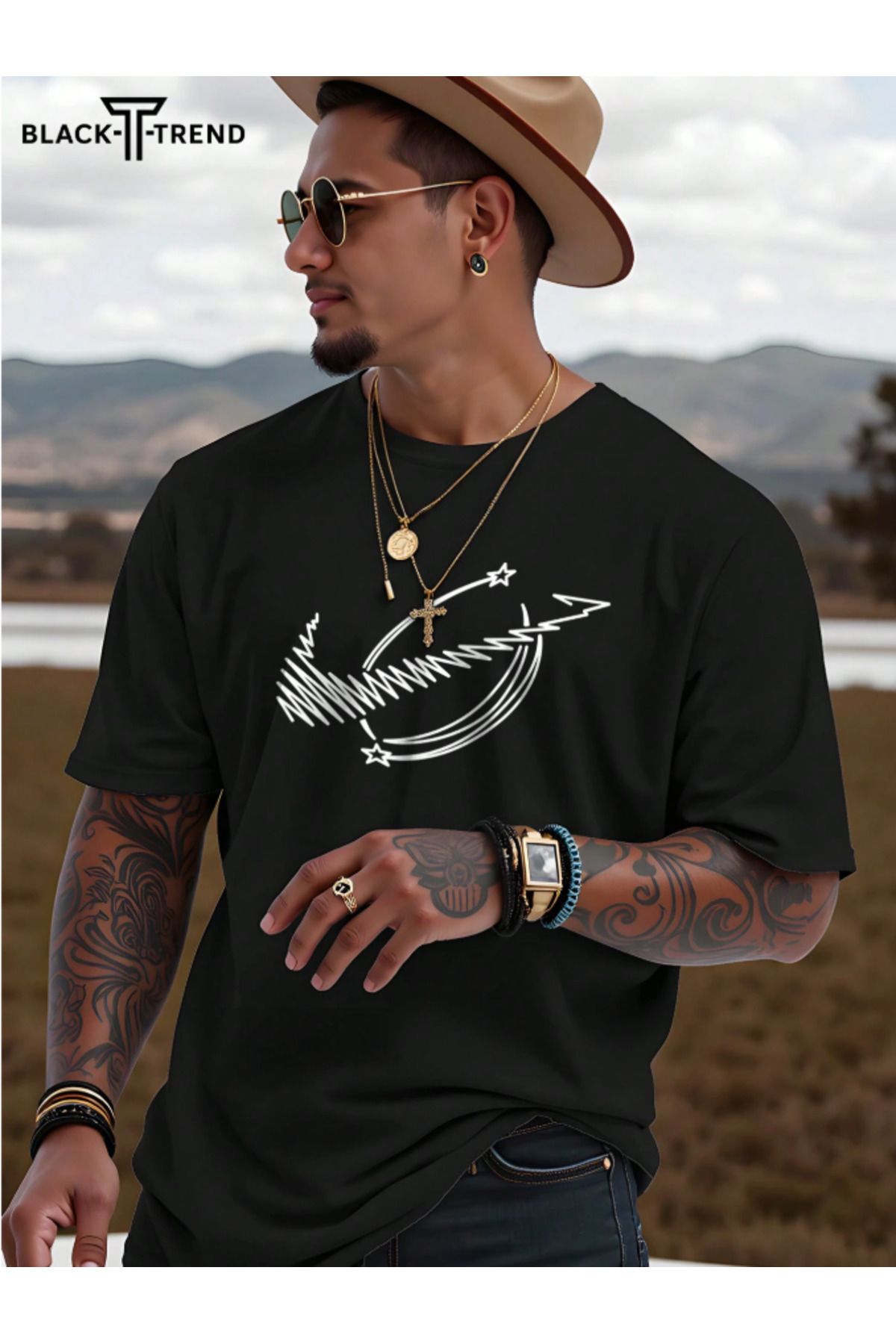 COHERENT Unisex Erkek/Kadın YILDIZ Özel Baskılı Oversize Pamuklu T-Shirt