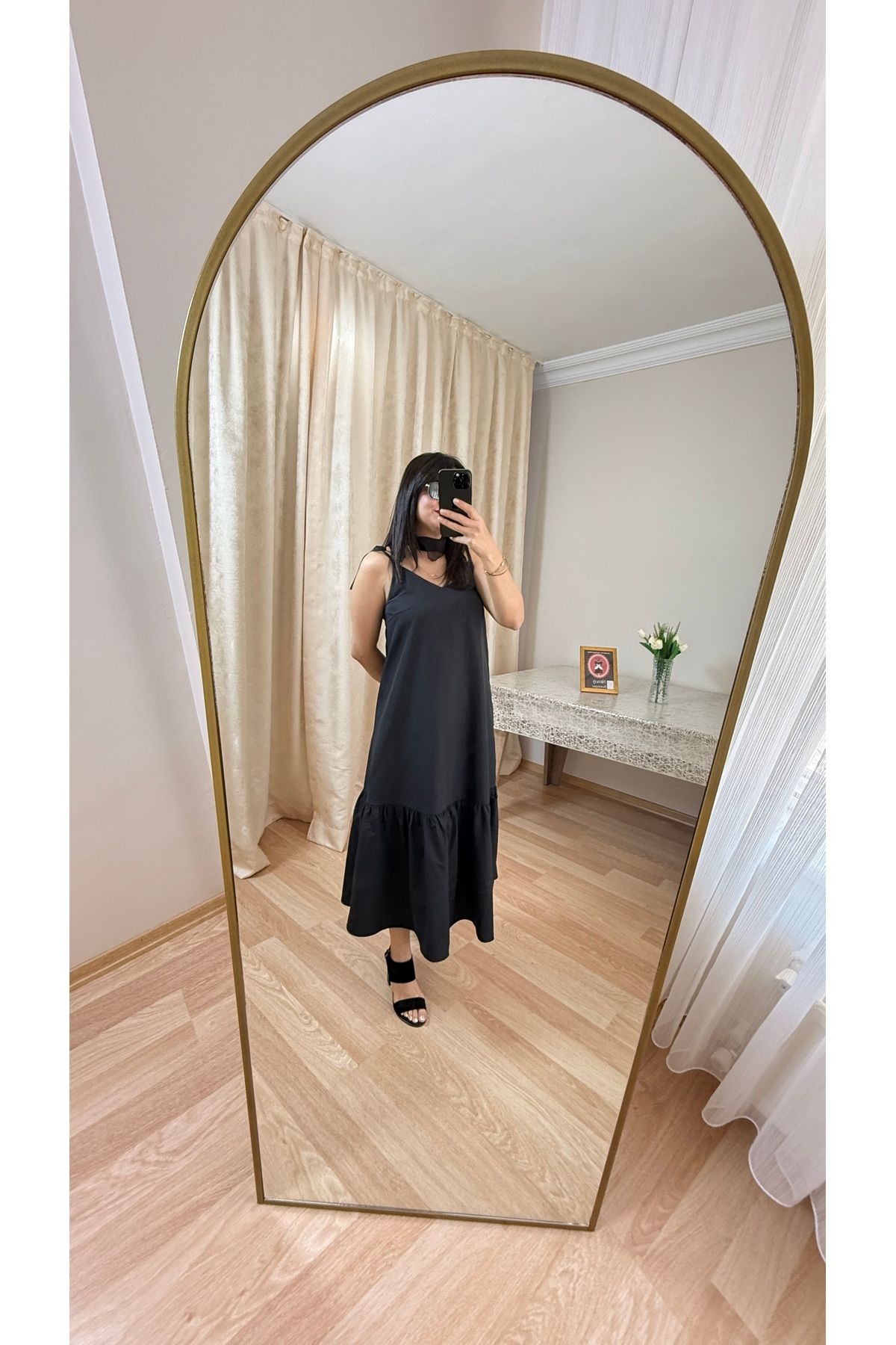 MODA Askılı Uzun Siyah Elbise