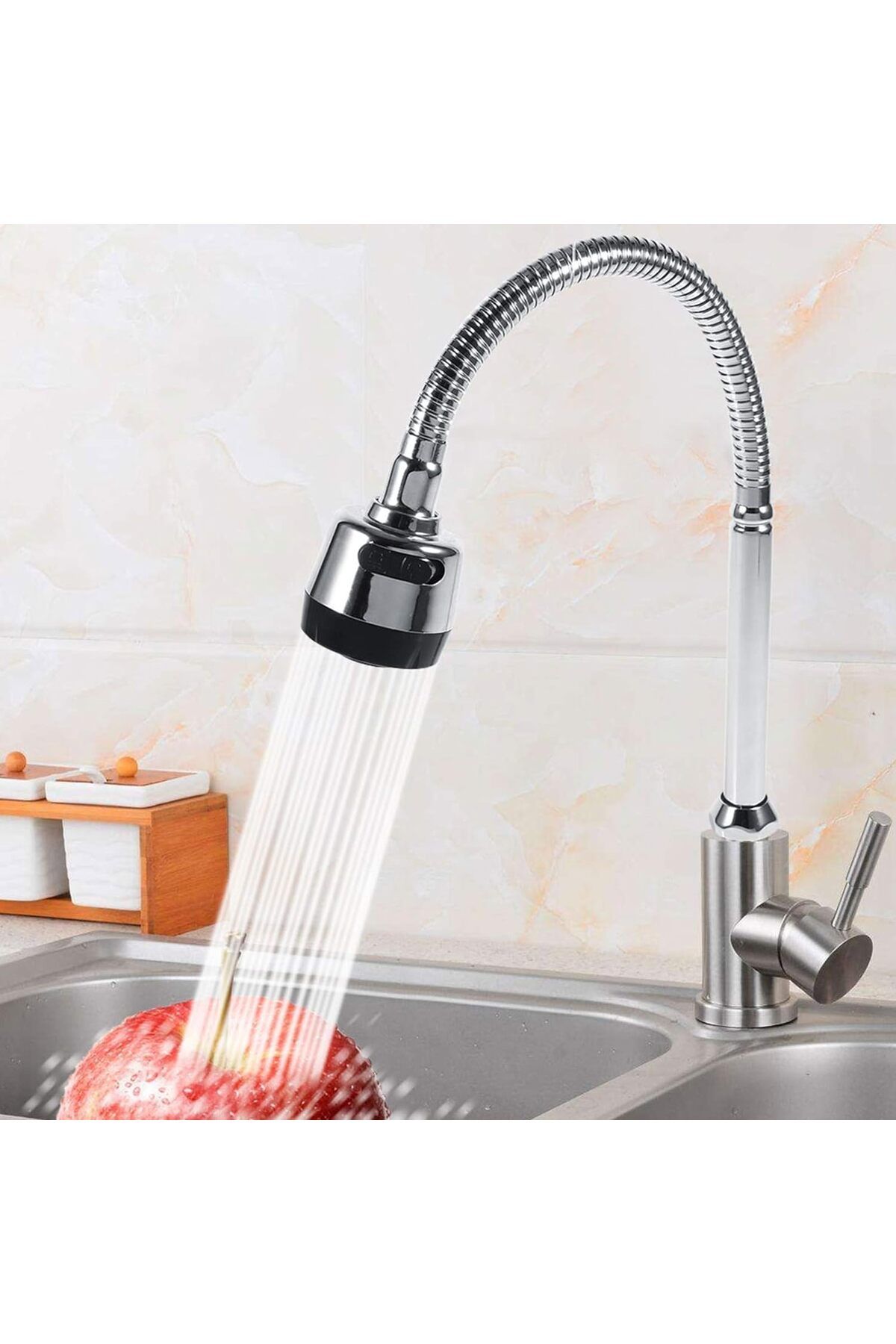 Generic-304 Stainless Steel Kitchen Sink Faucet with Flexible Pipe Dual Function Sprayer– 360° Swivel Spout. 8