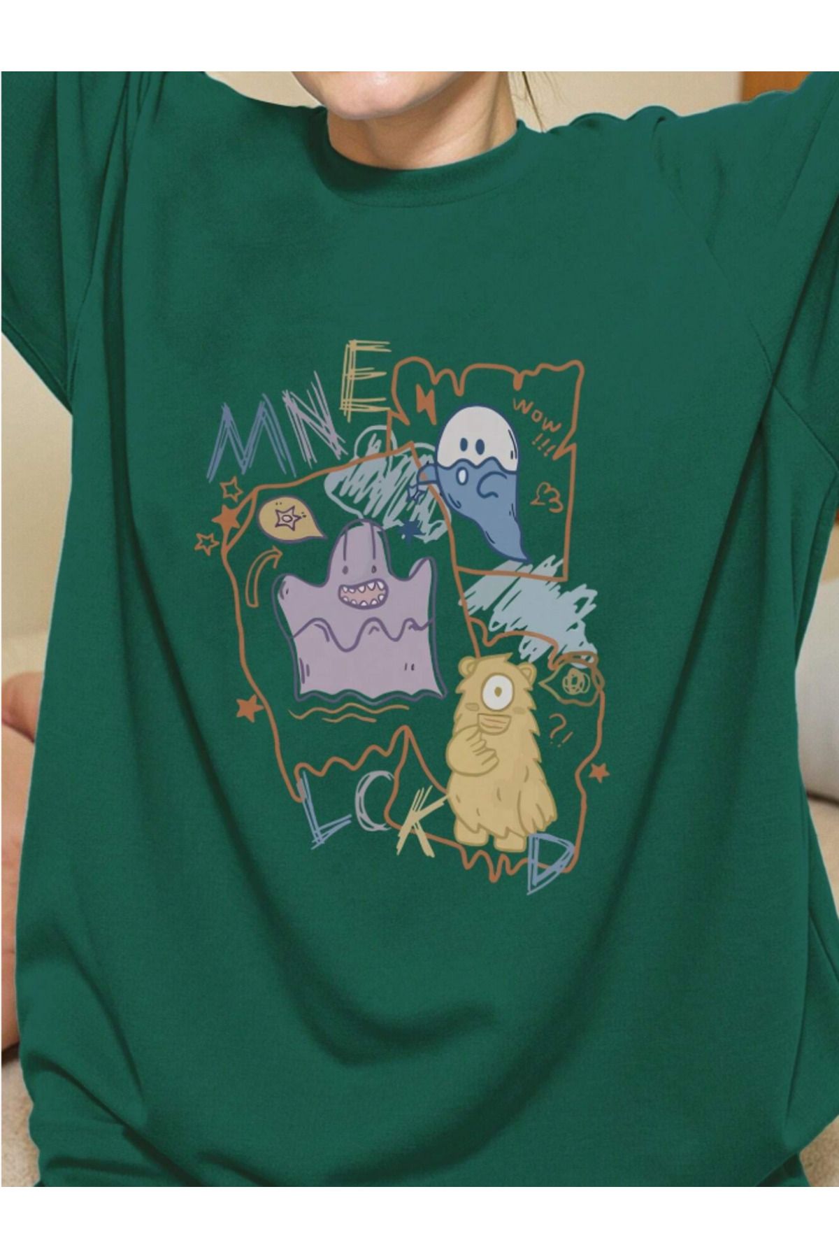 COHERENT Unisex Erkek/Kadın WOW Özel Baskılı Oversize Pamuklu T-Shirt