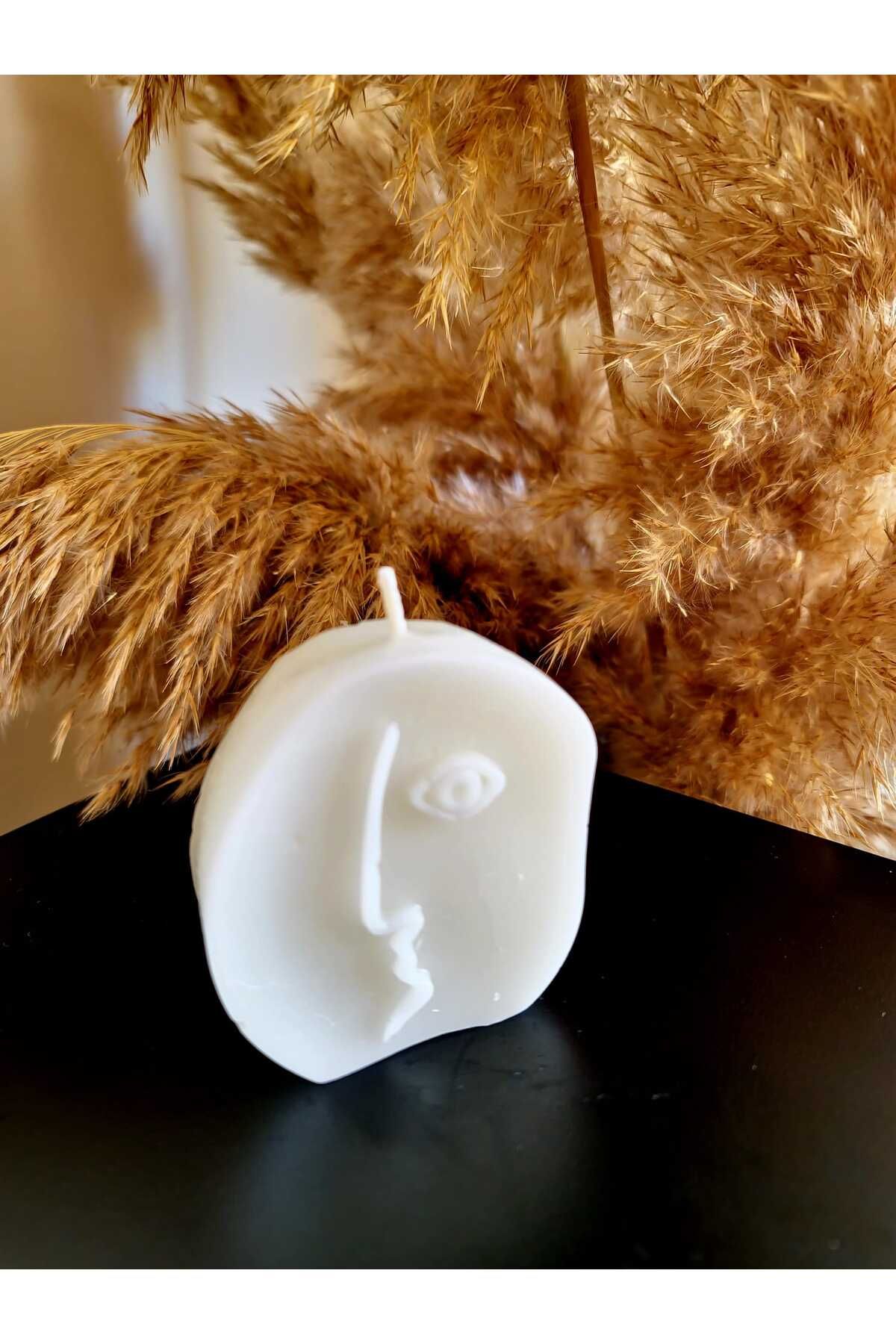 MUM 7*7 cm Yüz Şeklinde Dekoratif Mum - Beyaz - Dekoratifmum
