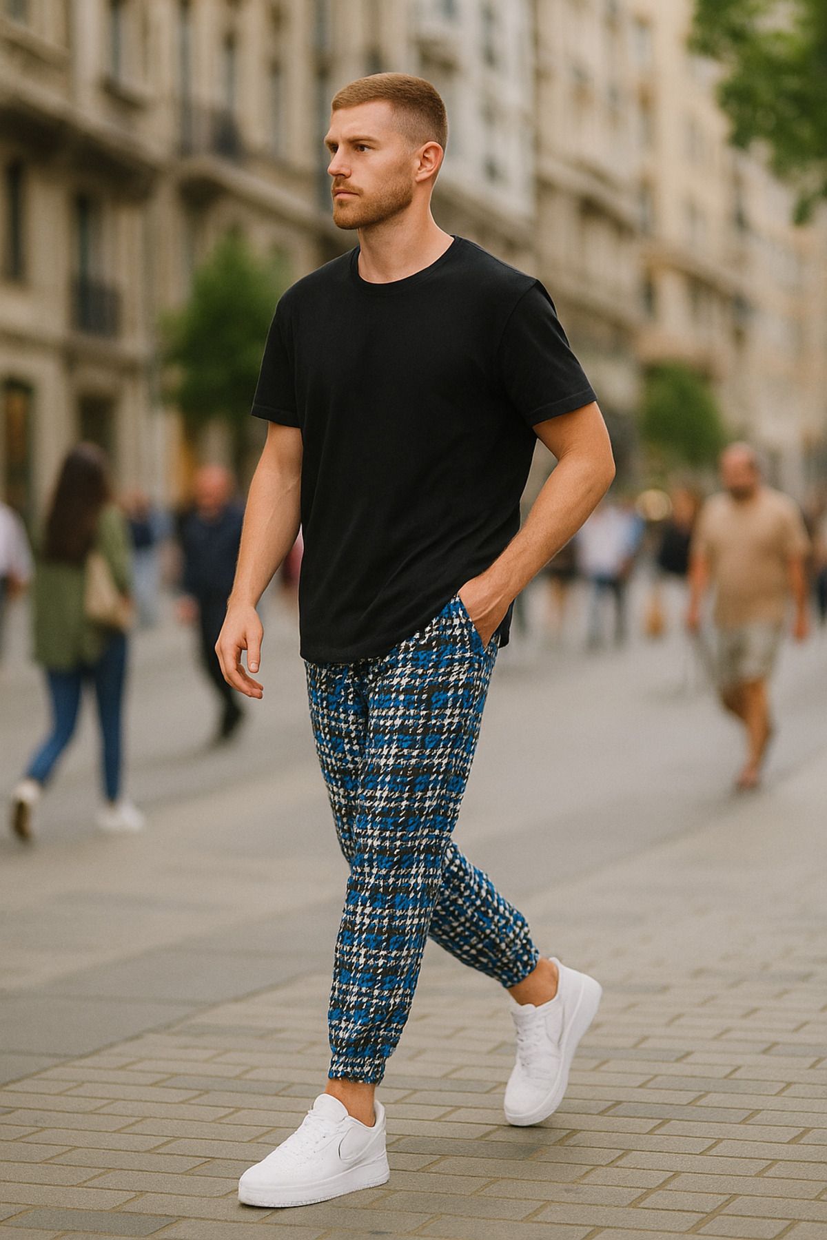 SUPERBLUE Erkek Yazlık Desenli Saks Jogger Şalvar Pantolon