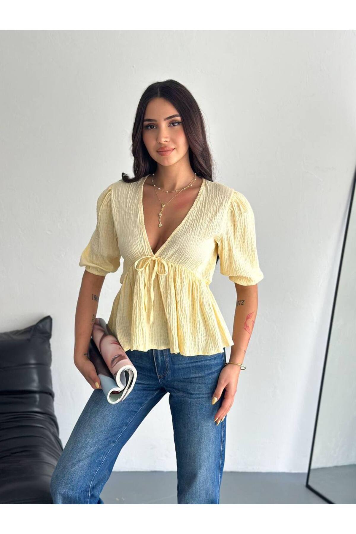 Noa Noa V Yaka Kumaş Bağlamalı Bluz
