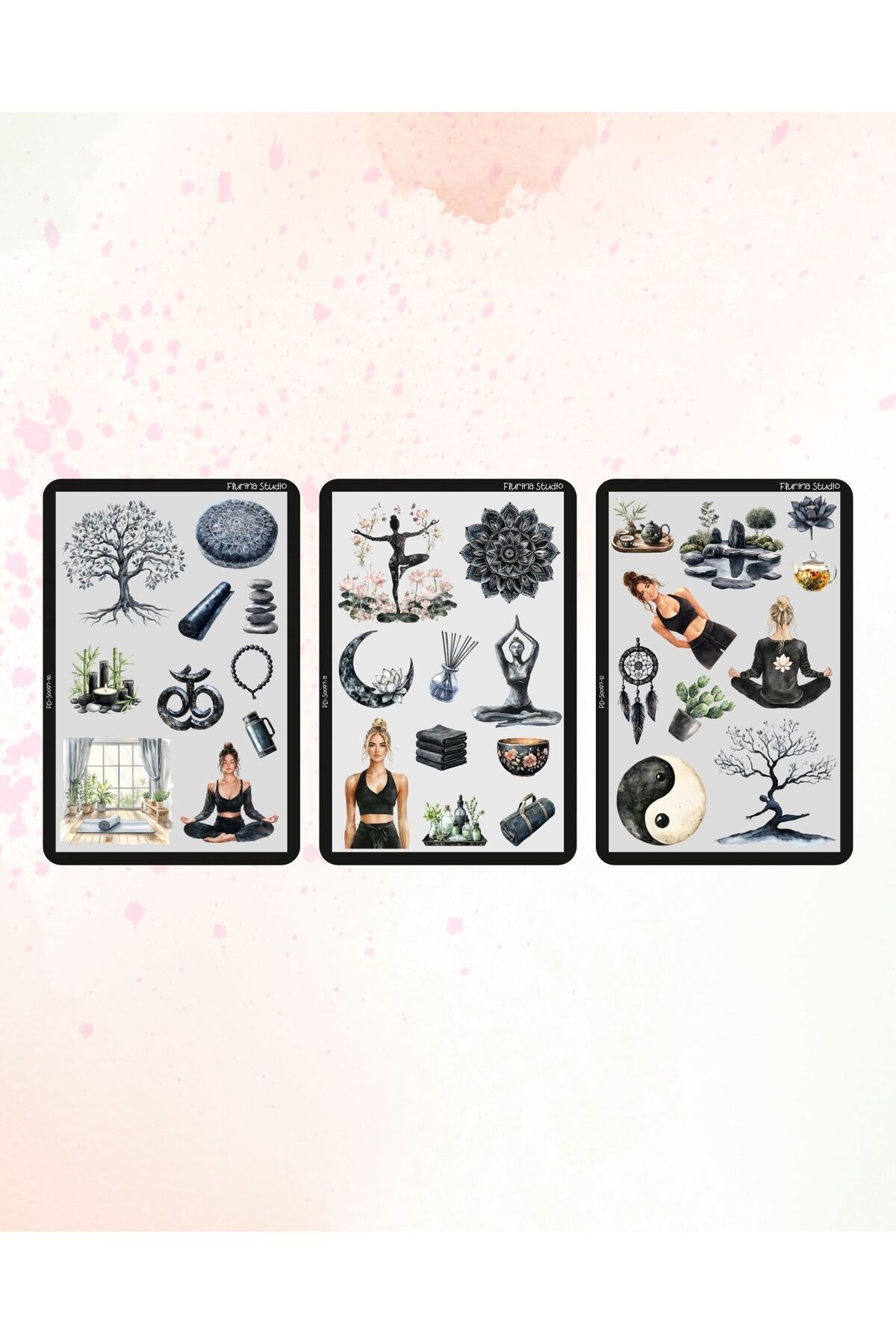 Flurina Studio Siyah Yoga 3 Sayfa Şeffaf Sticker Seti
