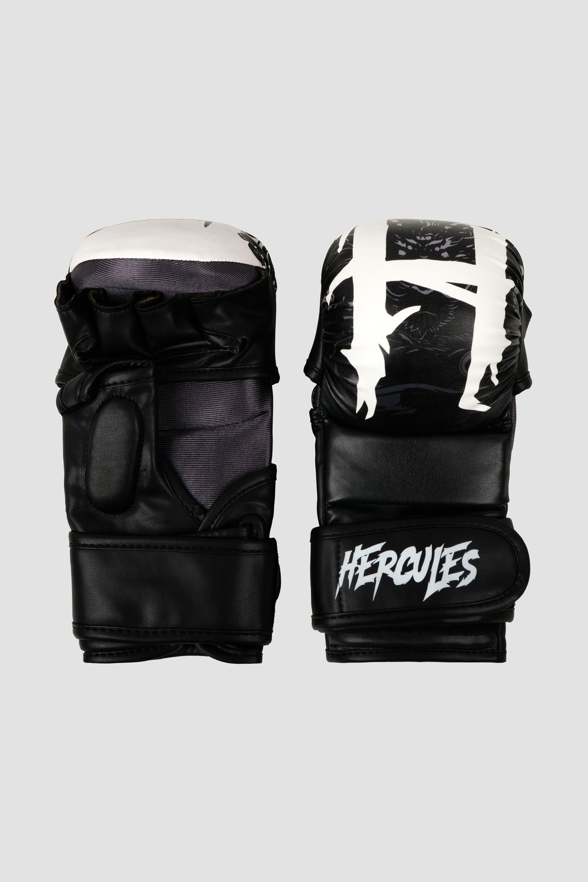 Hercules Fight Gear MMA Eldiveni - Ejderha Desenli Siyah-Beyaz - Grappling, BJJ, Cage Fighting