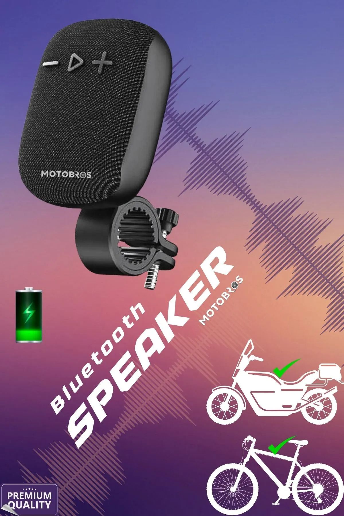 Motobros Bluetooth Hoparlör Motosiklet ve Bisiklet Uyumlu Gidon Aparatlı