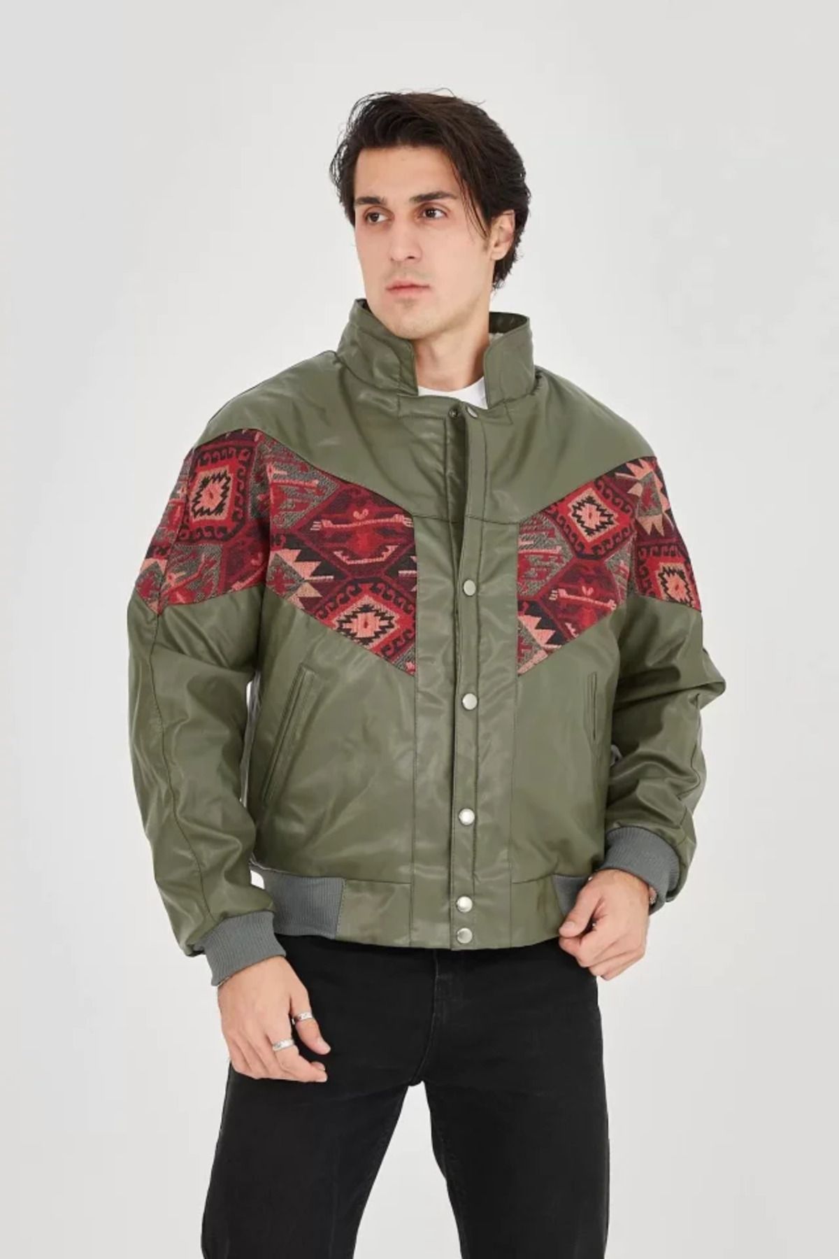 ETİLER COLLECTION Erkek İçi Astarlı İçten Yaka Kısmı Peluşlu Suni Kumaş Vintage Ceket - Haki