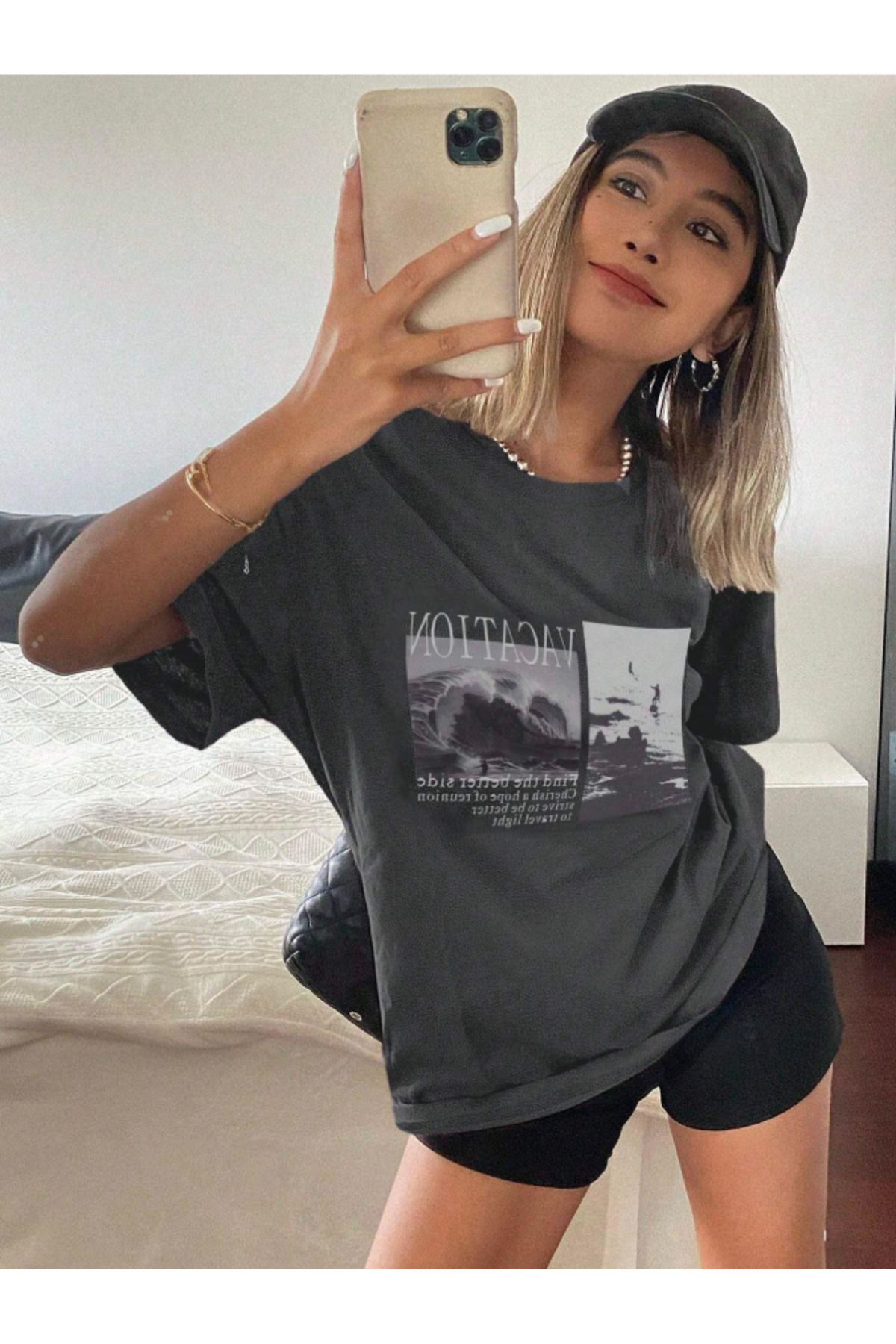 COHERENT Unisex Erkek/Kadın VACATİON Özel Baskılı Oversize Pamuklu T-Shirt