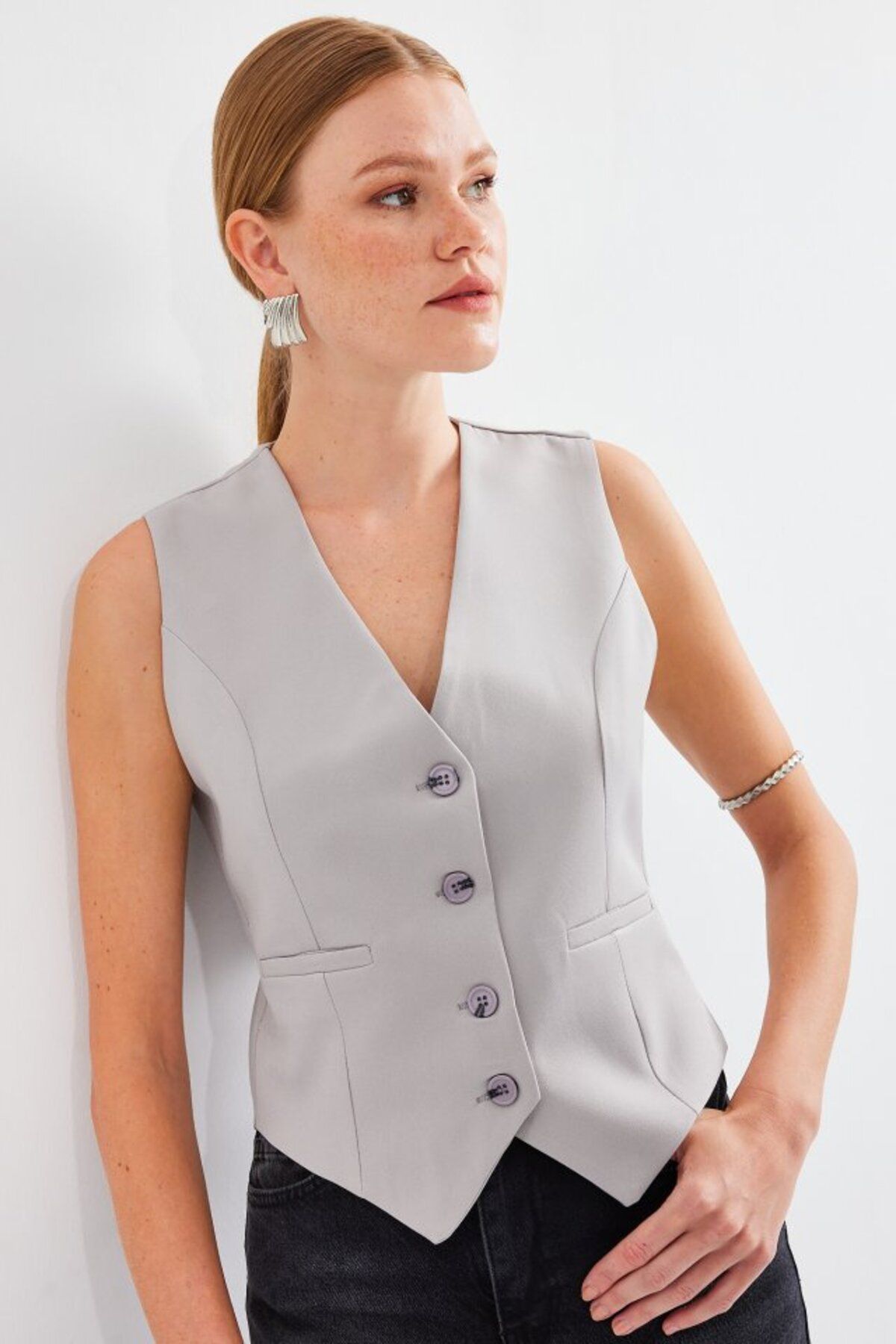 ETİLER COLLECTION 6796 Kısa Dokuma Yelek - Gri
