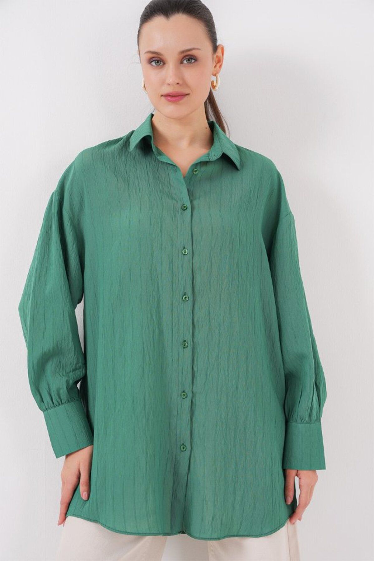 ETİLER COLLECTION Çizgili Uzun Gömlek Tunik 5963 - Zümrüt Yeşili