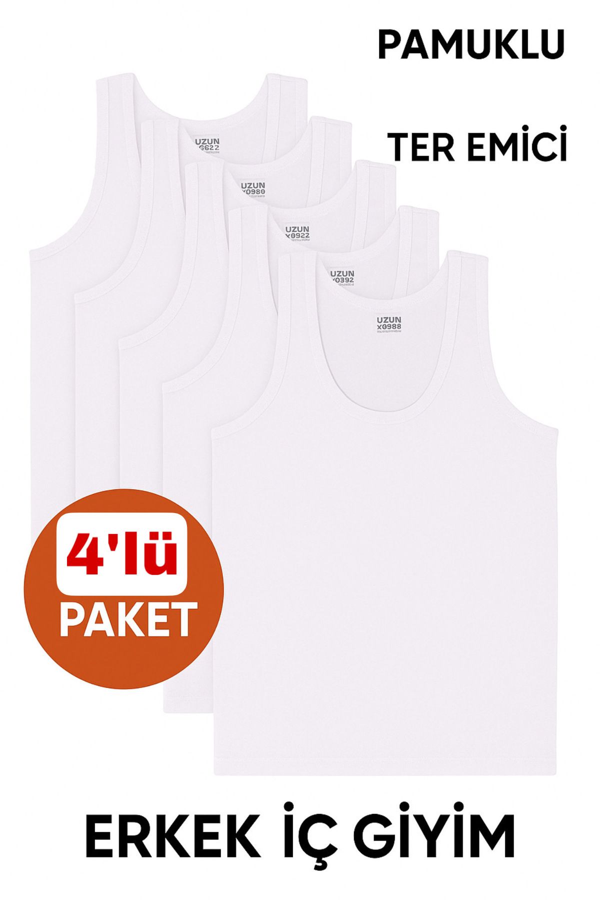 UZN SOCKS Penye 4’lü Erkek Atlet Seti - Rahat Kalıp, Yumuşak Kumaş, Nefes Alabilir Pamuk