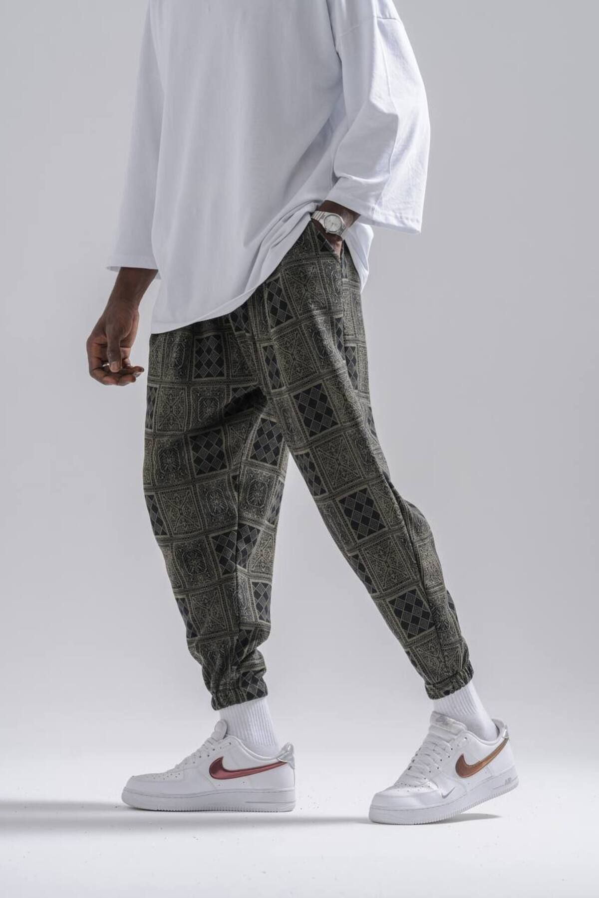 SUPERBLUE-Men's Checkered Patterned Khaki Jogger Baggy Trousers 2