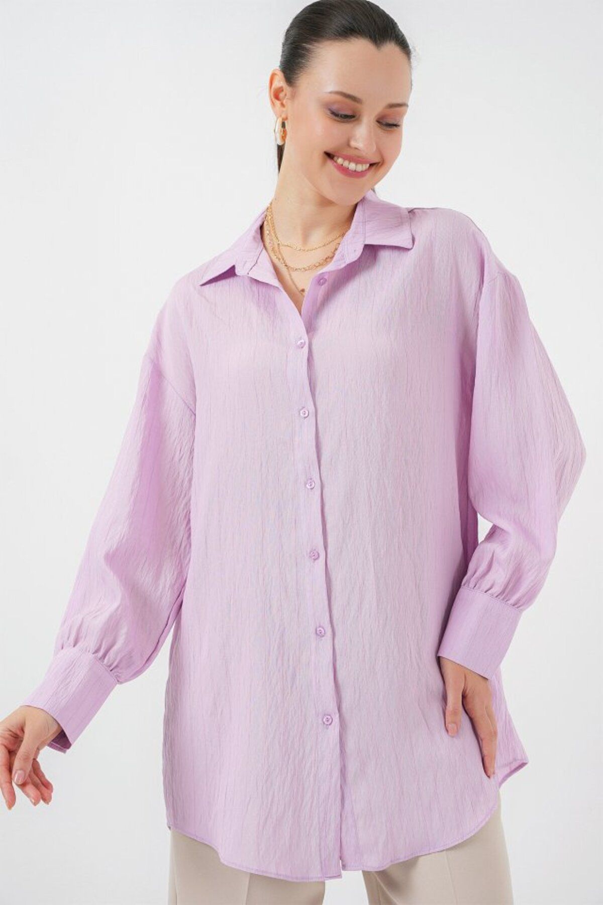 ETİLER COLLECTION Çizgili Uzun Gömlek Tunik 5963 - Lila