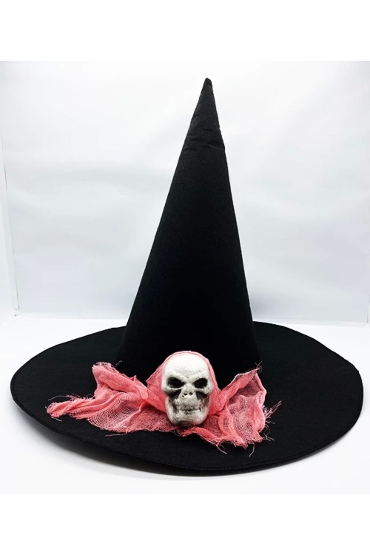 shop Siyah Renk Pembe Duvaklı Kuru Kafa Temalı Cadı Şapkası 35x38 cm