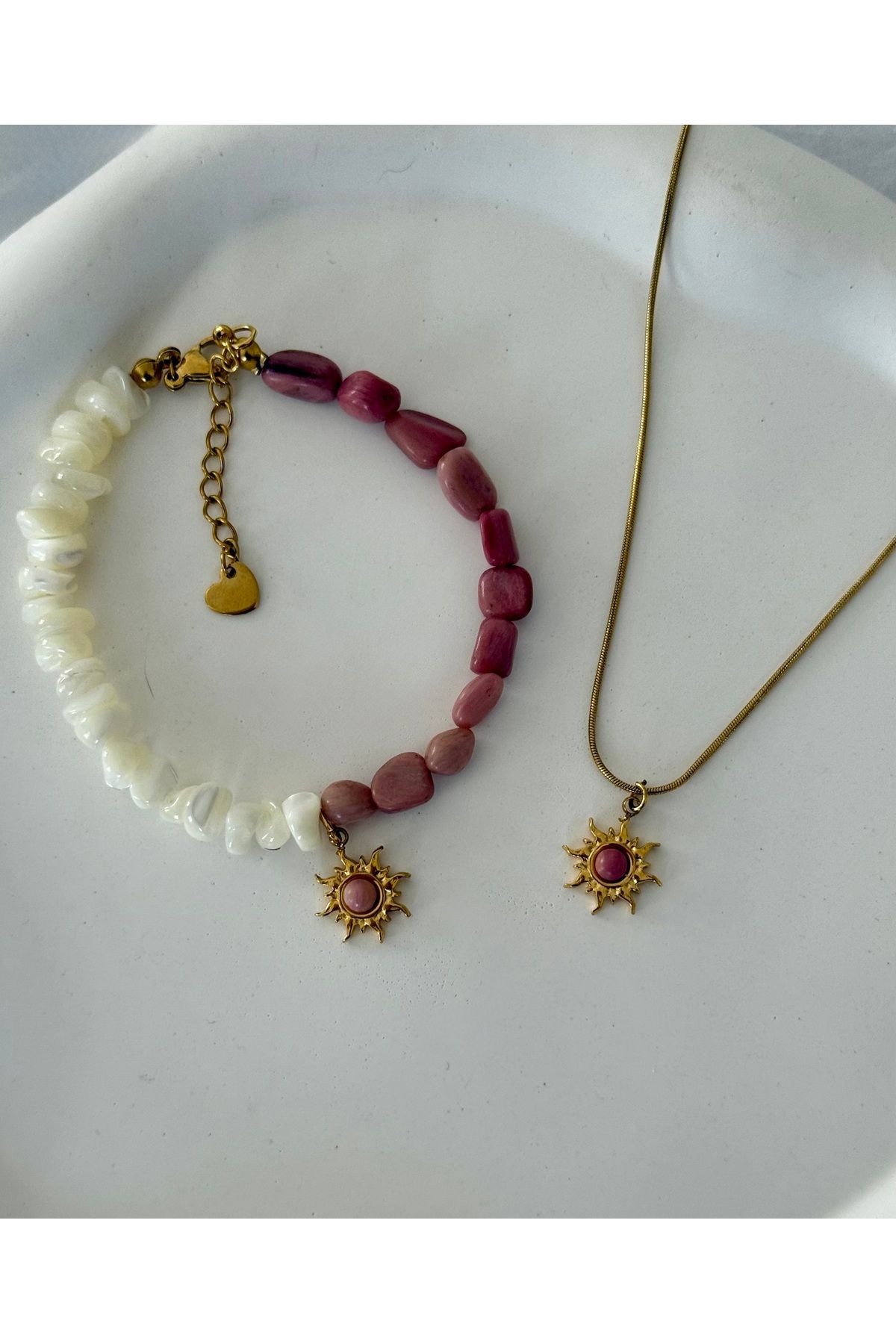 2602atelier Rossy Sun Doğal Taş Bileklik ve Çelik Kolye Seti