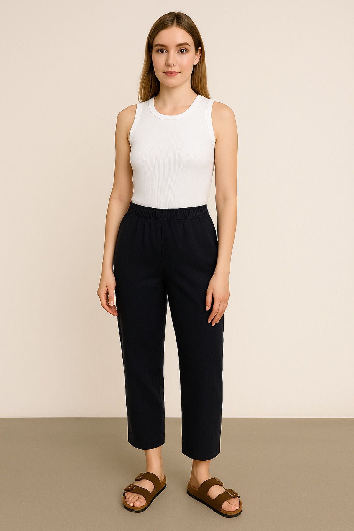 BELISTIL Beyaz Bisiklet Yaka Slim Fit Fitilli Atlet