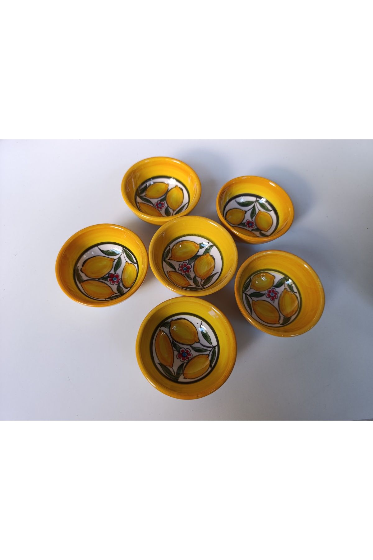 shop El yapımı seramik 6'lı limon desenli 8 cm sosluk çerezlik reçellik