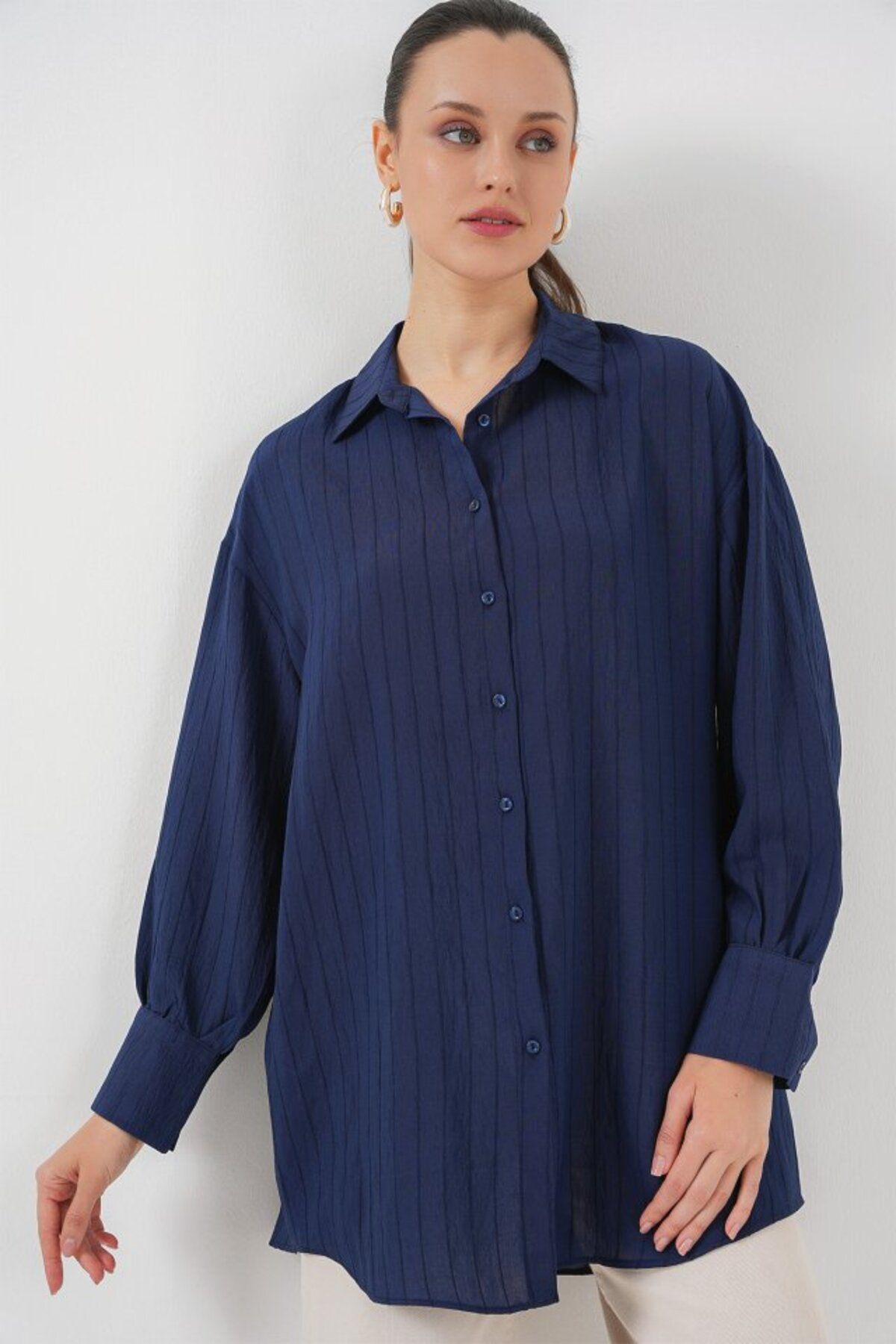 ETİLER COLLECTION Çizgili Uzun Gömlek Tunik 5963 - Lacivert