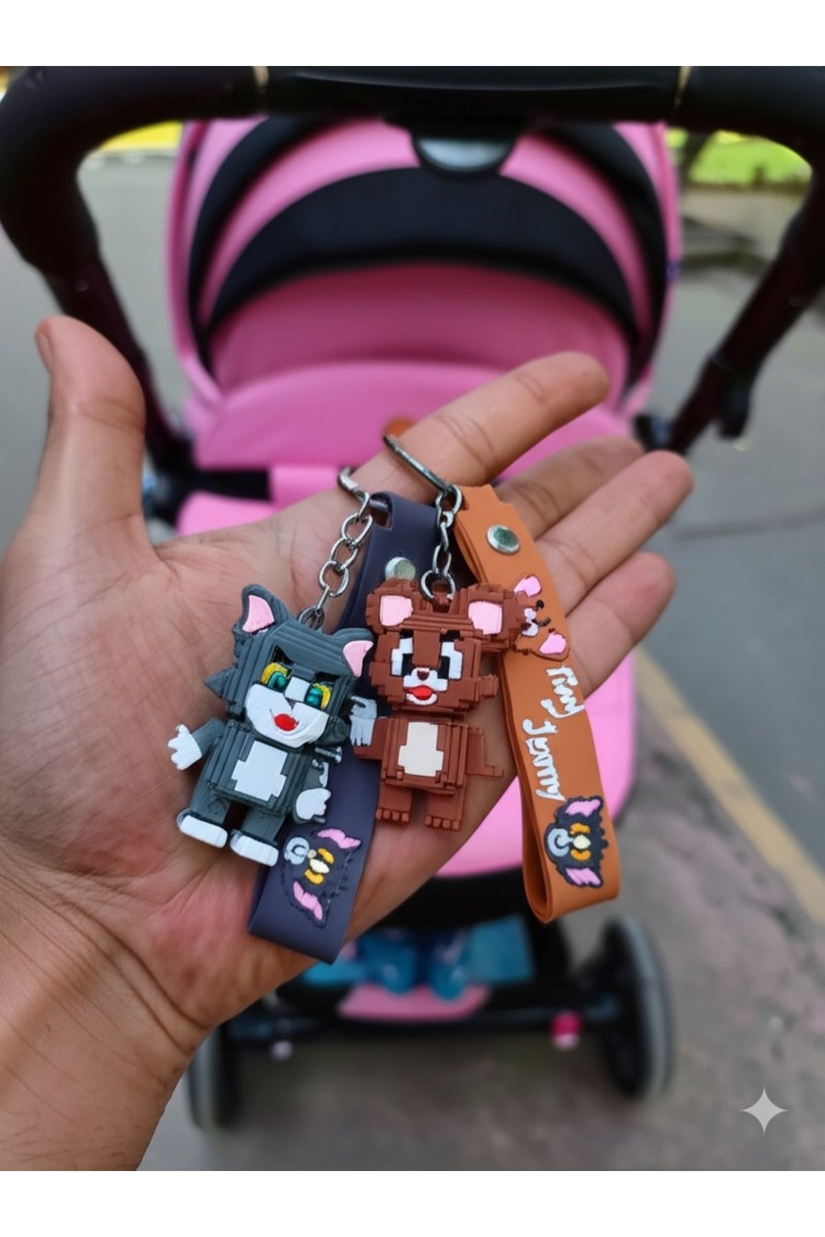 Mimi Aksesuar 3D Lüks (TOM & JERRY) Silikon Çift Anahtarlık 2'li Ve Çanta Aksesuarı