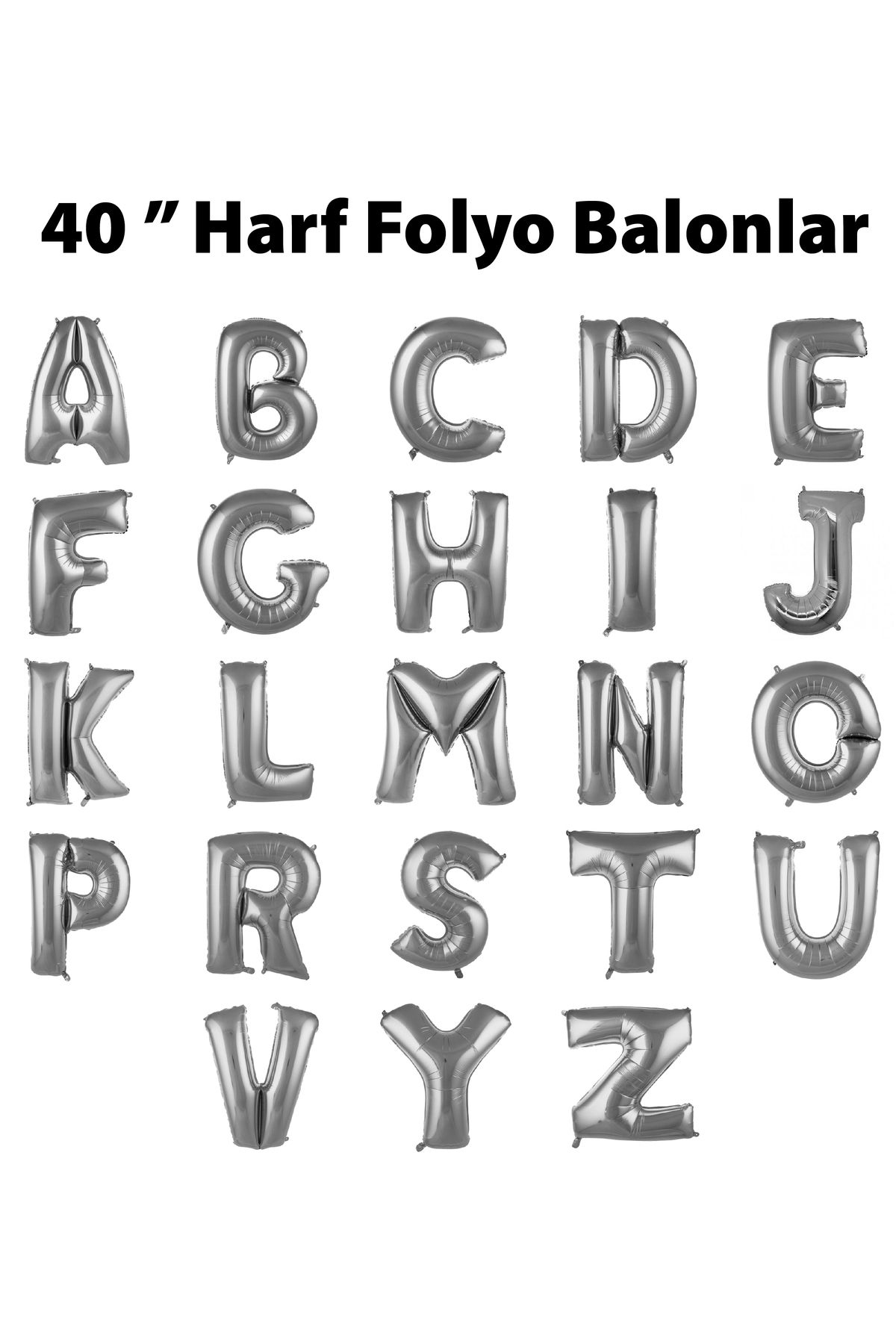 PARTİMİO PARTİ MALZEMELERİ Harf Folyo Balon Gümüş Renk 40'' (100cm)