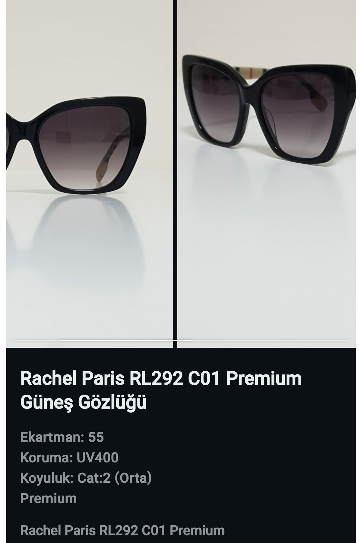 Rachel Paris RL292 C01 Siyah, Füme Cam Kahve Ekose Saplı Lüks Kadın Güneş Gözlüğü