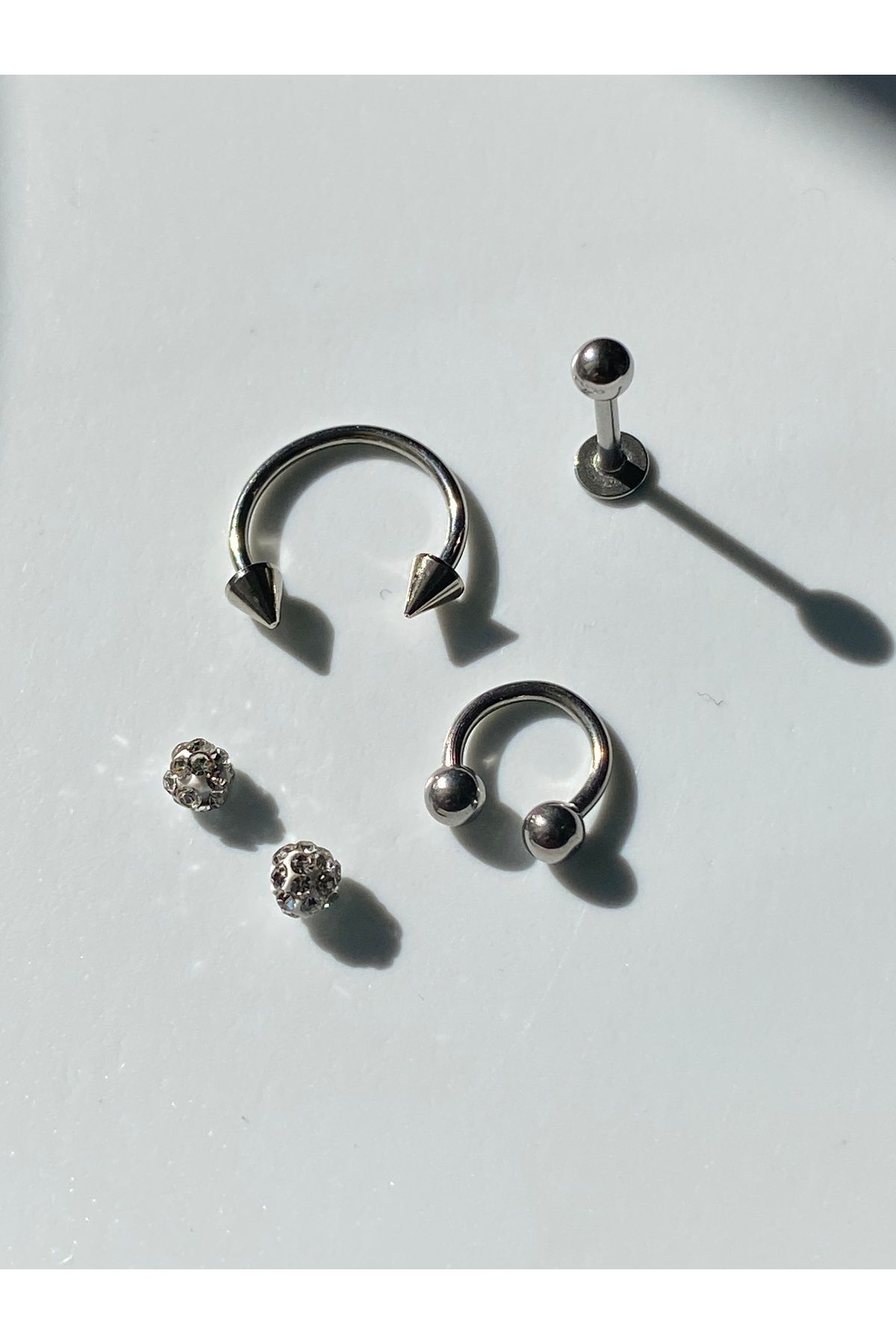 kurukafagift Çelik Gümüş Renk Tragus Helıx Lob Kıkırdak Piercing Set