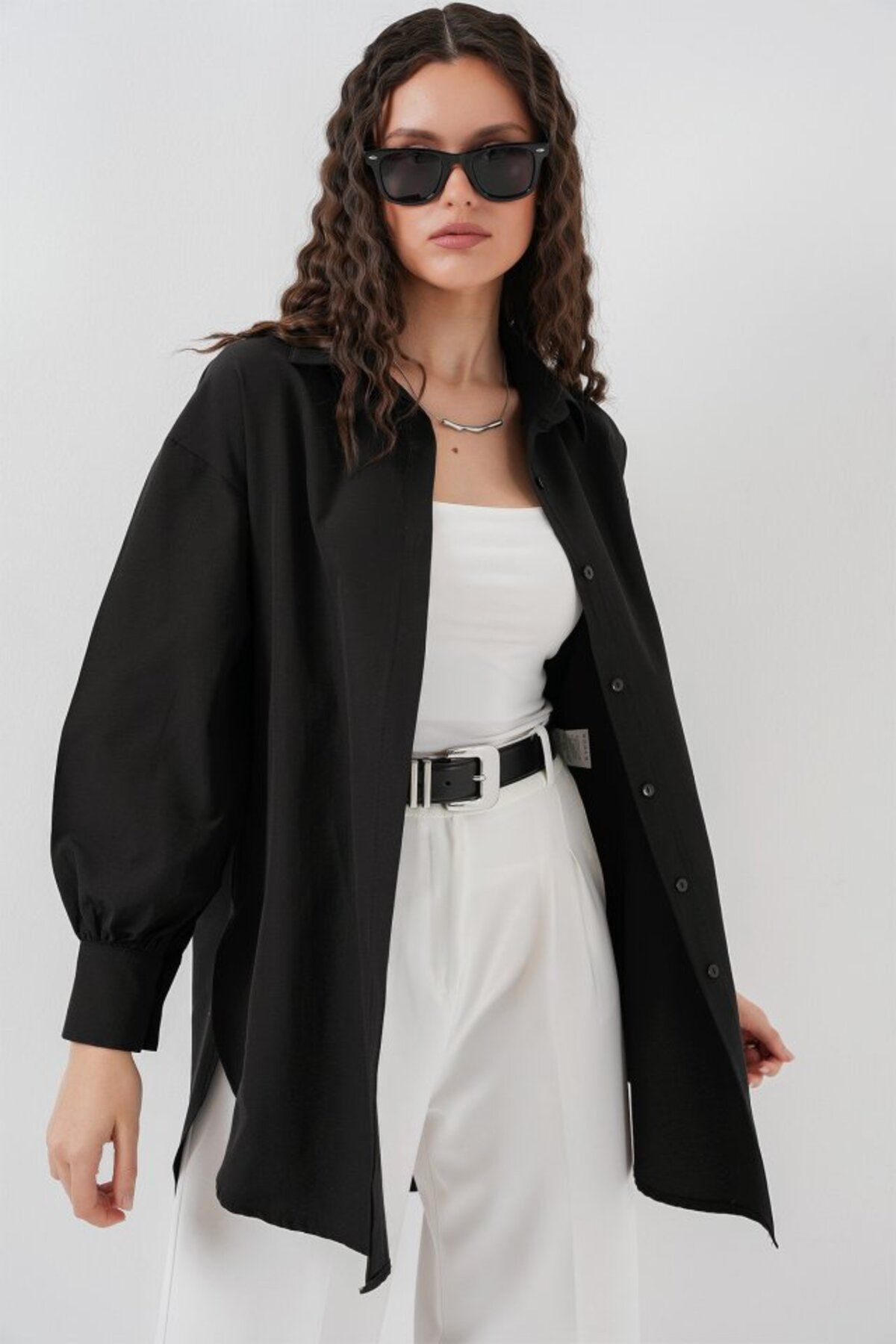ETİLER COLLECTION 5946 Oversize Uzun Gömlek Tunik - Siyah