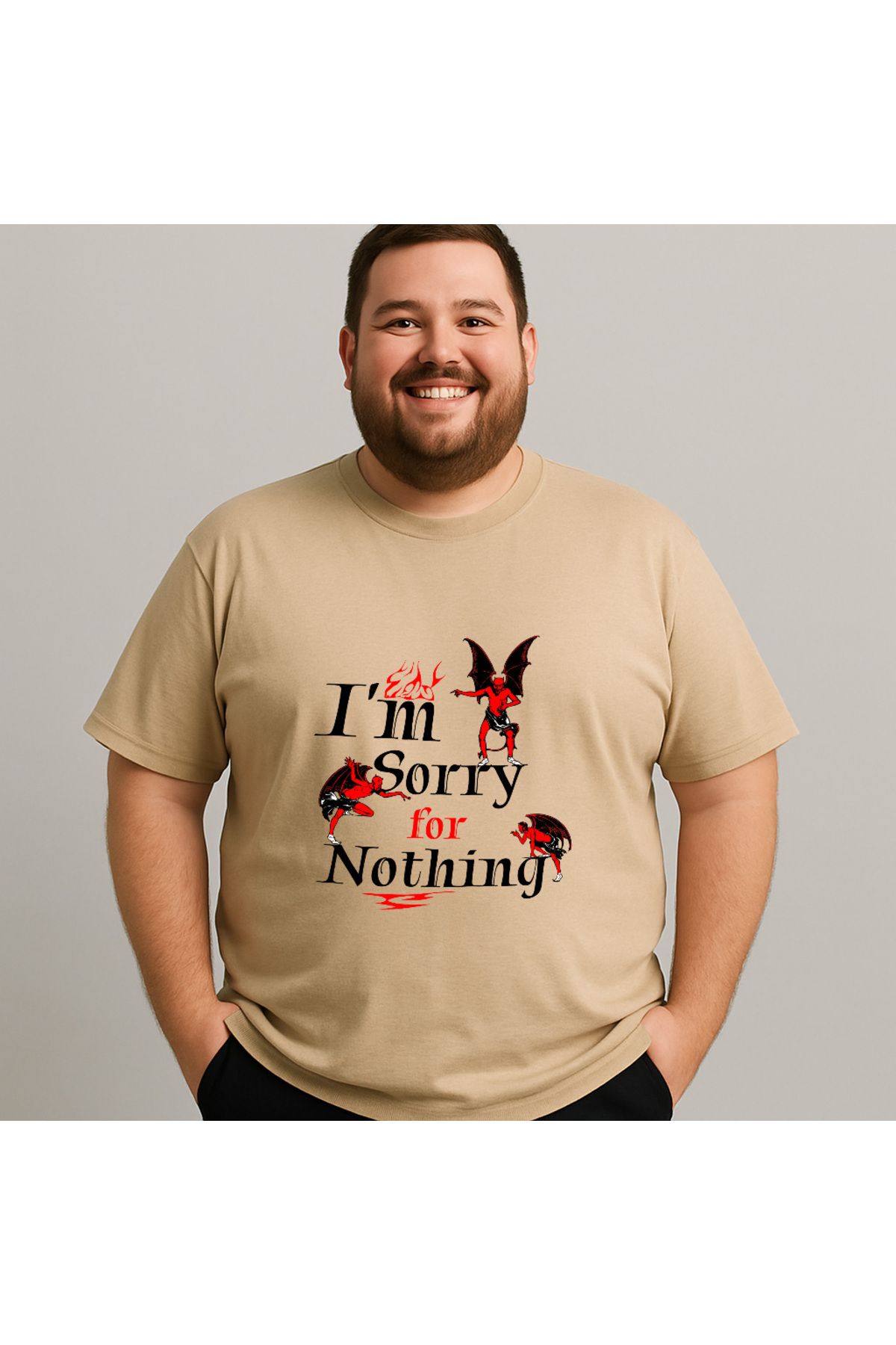 DogFish Bej ImSorryforNothing Baskılı Tişört Gün Boyu Rahatlık